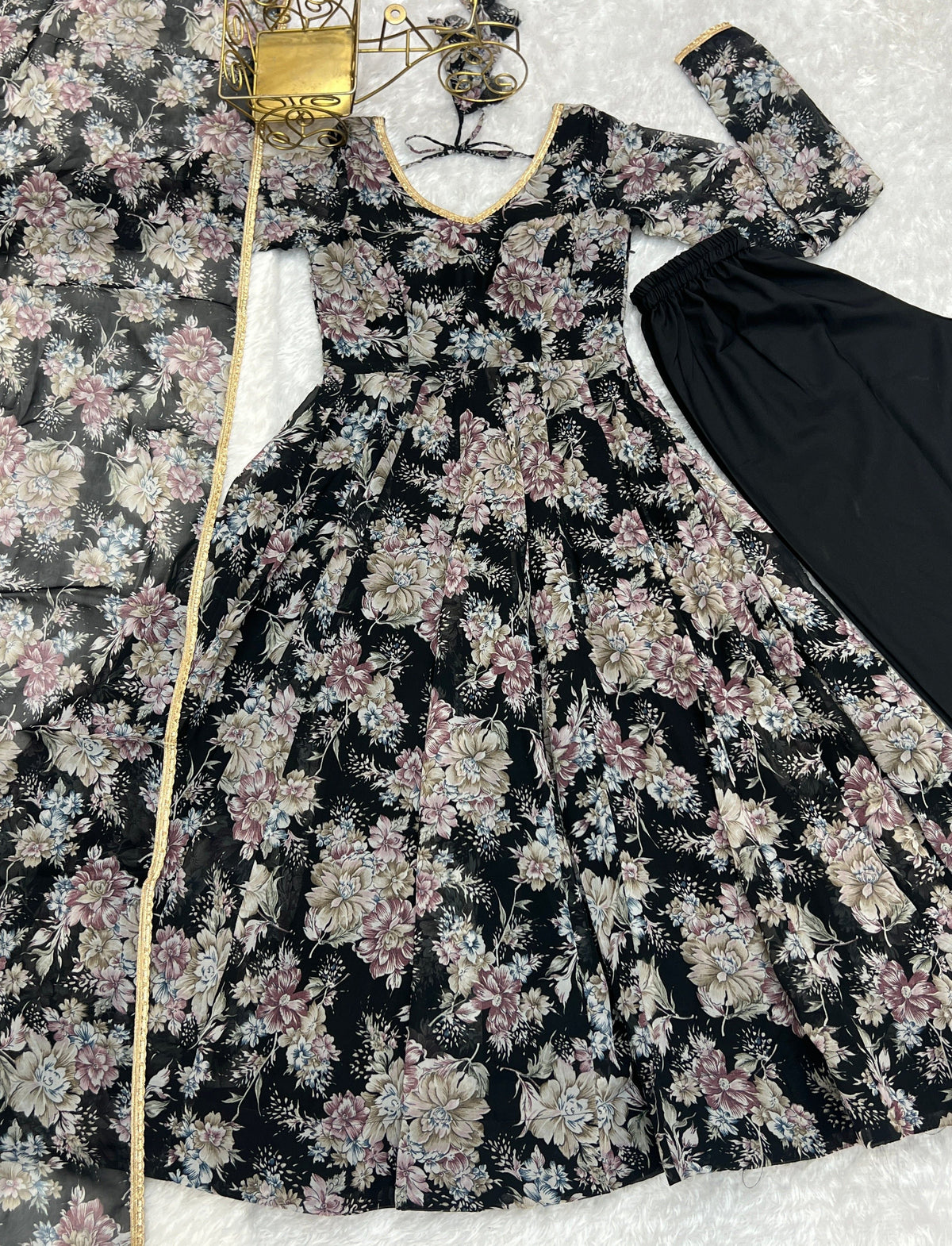Fab Zone Party Wear Anarkali Gown With Pent And Dupatta