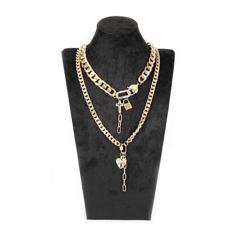 The Dark Layered Gold Chain Necklace with Charms