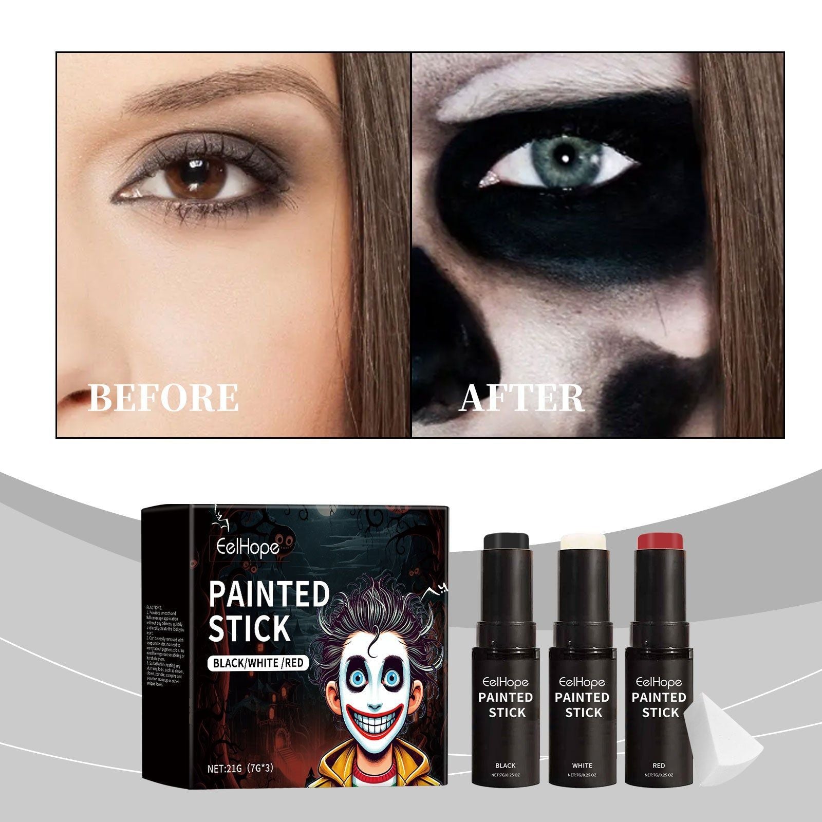 Body Painting Stick Set, Halloween Makeup, Clown Face, Long-lasting, Easy to Use ,1set