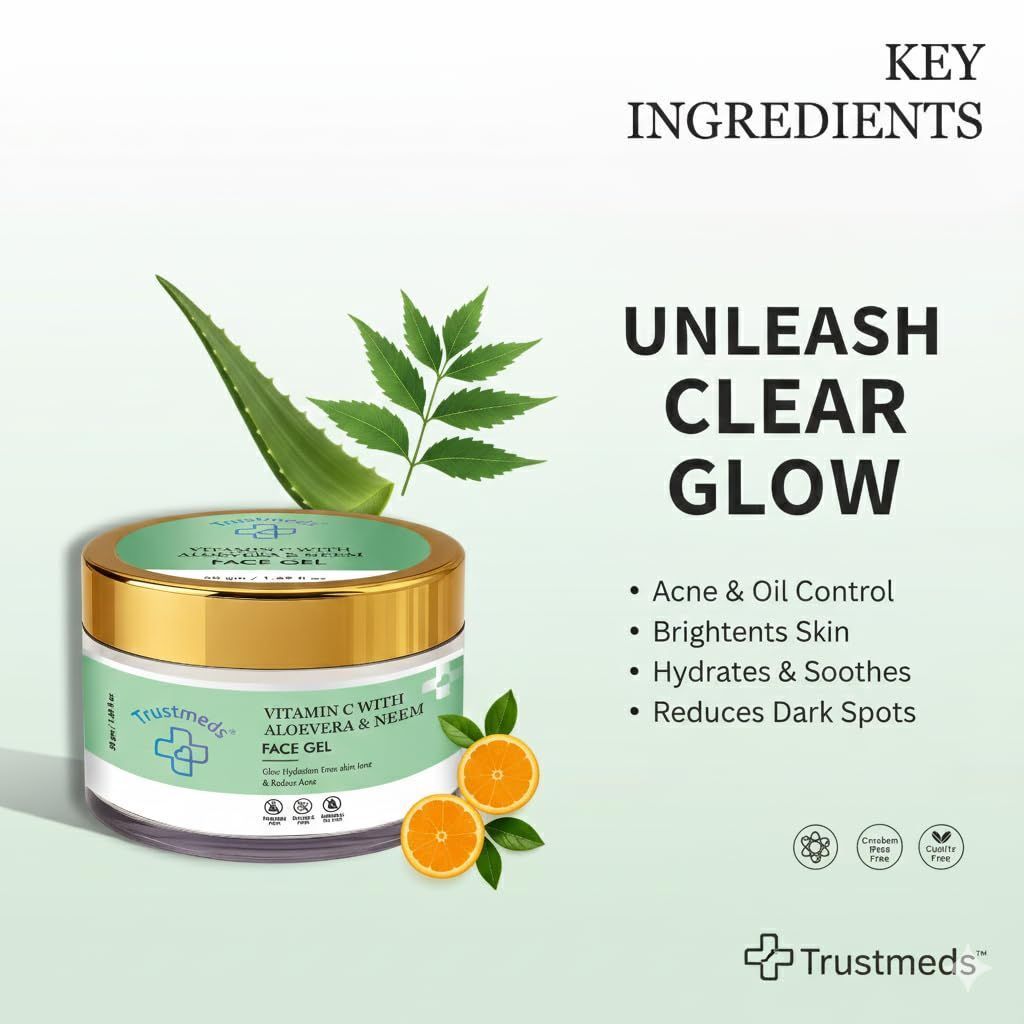 Trustmeds Vitamin C Face Gel with Aloevera & Neem for Clear Glow