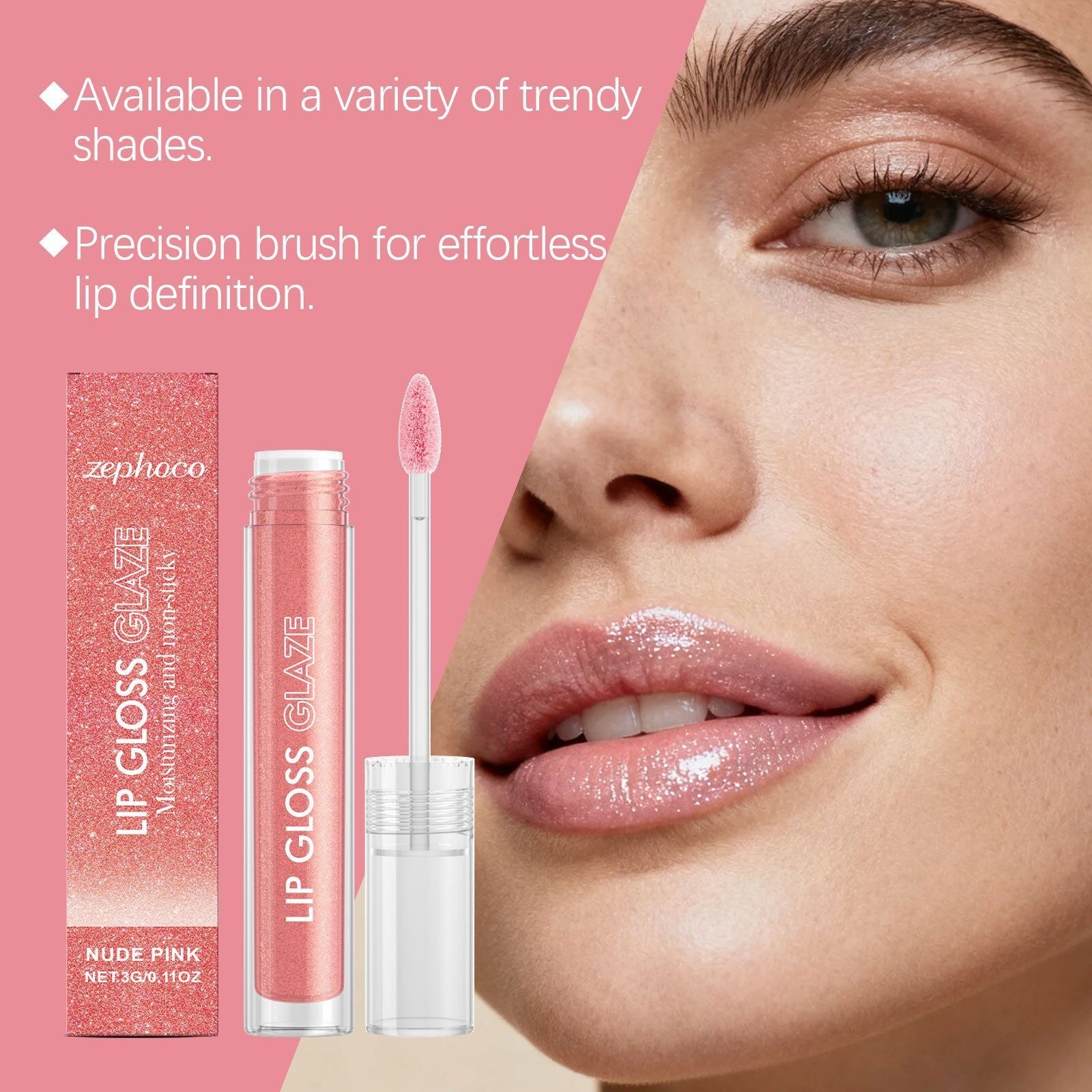 Nude Pink Lip Gloss, Moisturizing, Plumping, Natural Shine, Daily Wear ,3g