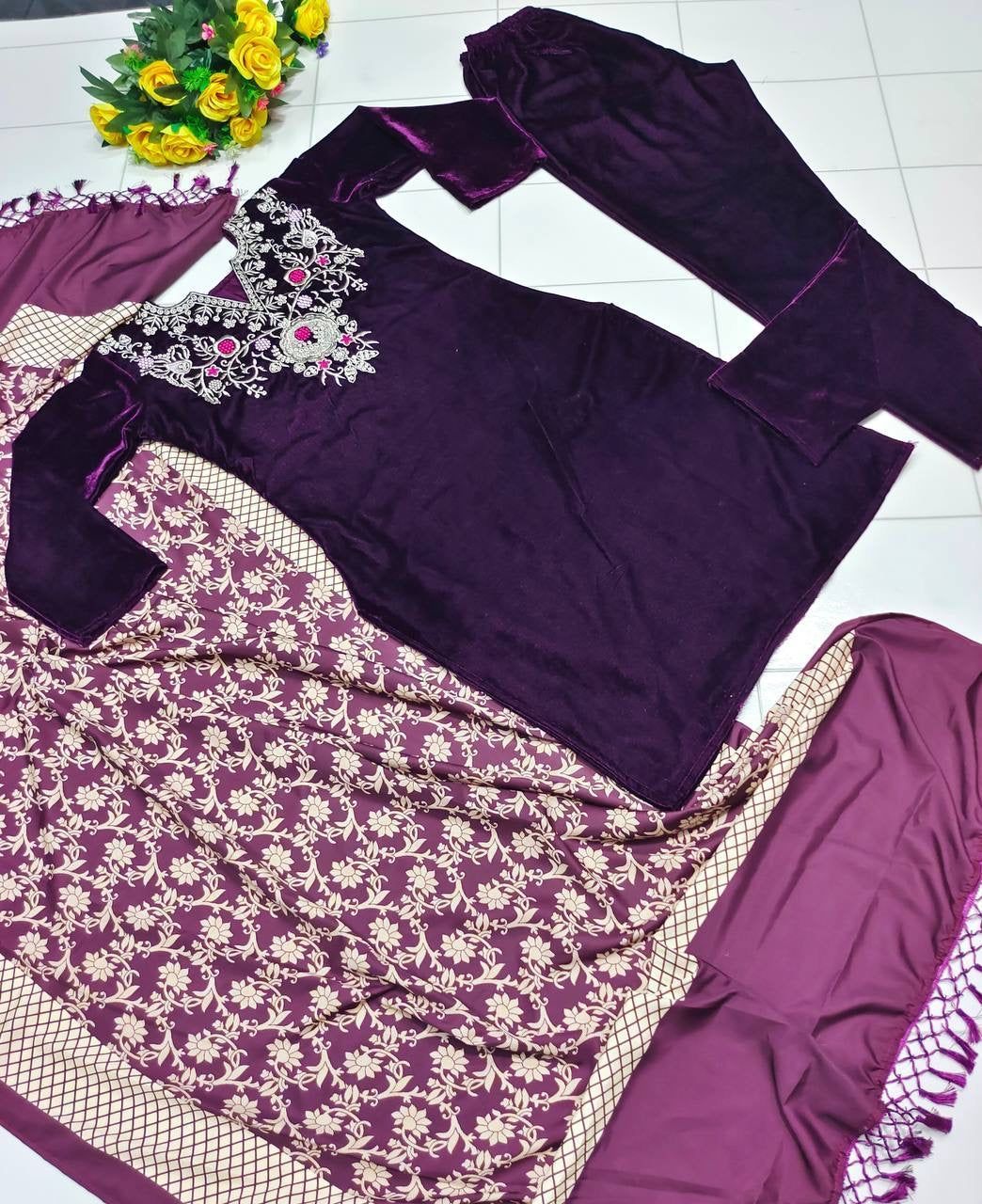Fab Zone Women's Embroidered Kurti Bottom With Dupatta Set
