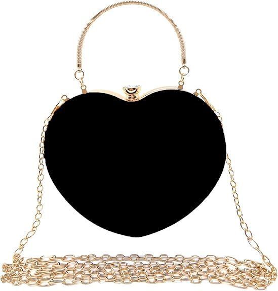 Women Heart Shaped Handbag Wedding Party Evening Bag Mini Clutch Chain Purse