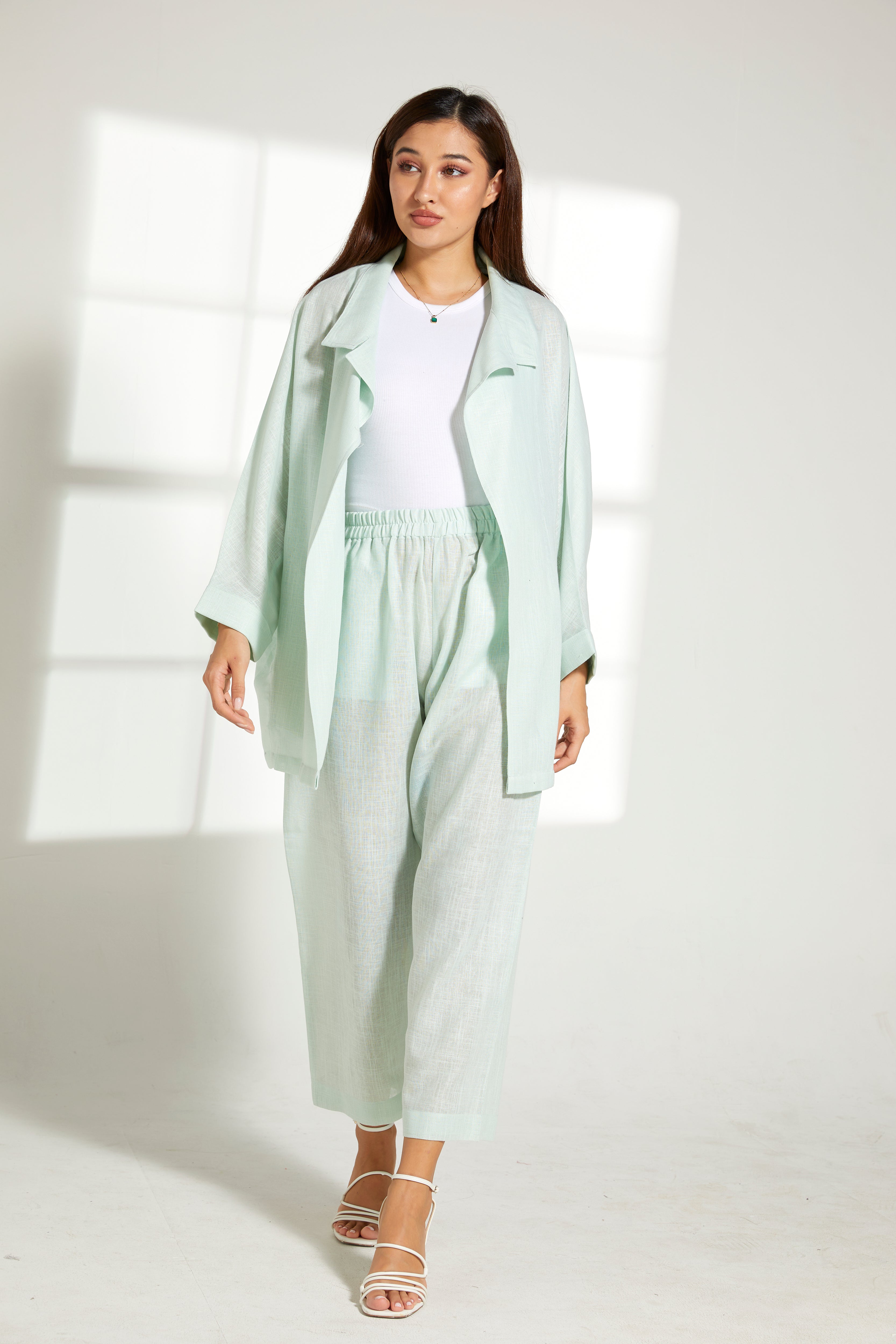 MOiSTREET Sea Green Linen Top and Pants Set