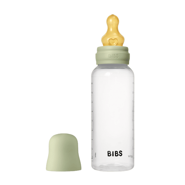 BIBS Glass Baby Bottle Round Latex 240 ml  (3-6m Sage)