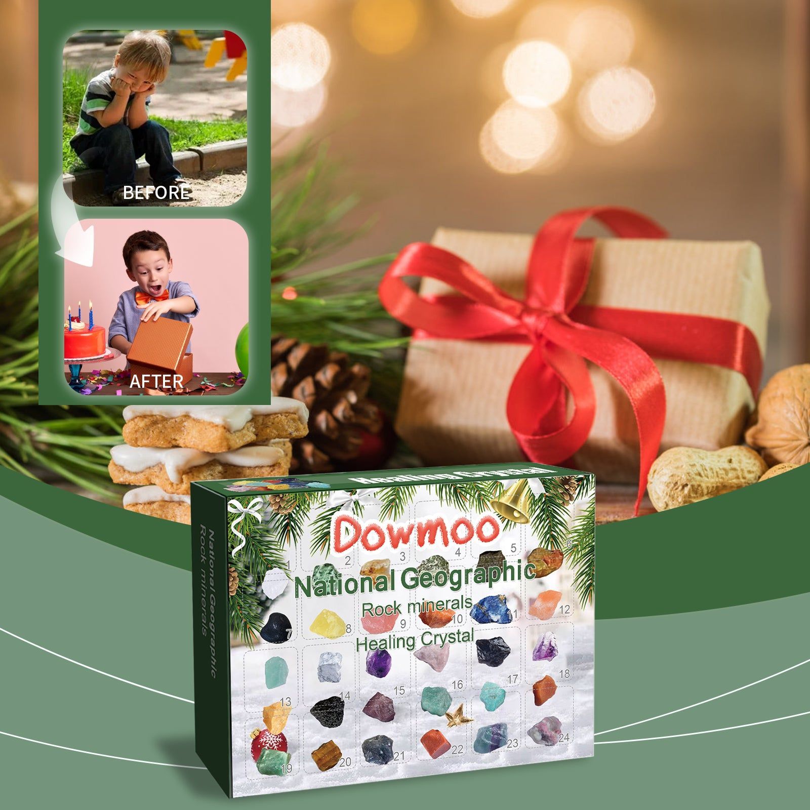 Christmas Gift 24 Cell Ore Blind Box, Surprise Mineral Countdown Toy, Kids Educational Gift ,24pieces