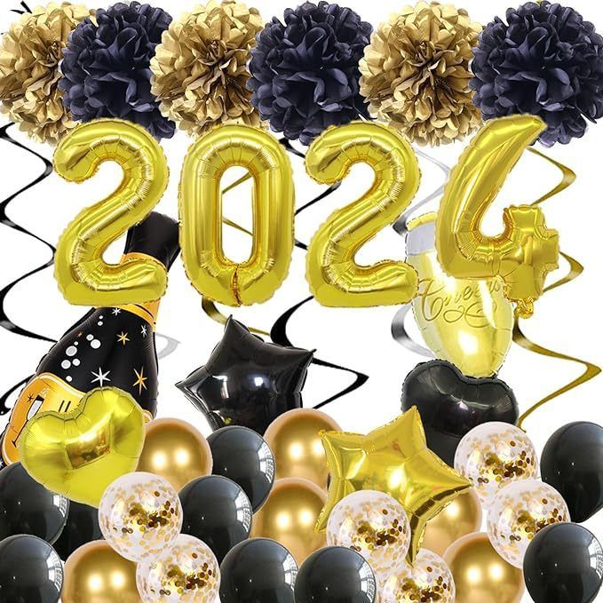 New Year Balloons Set Foil Balloons Party Celebration Decoration Supplies Set