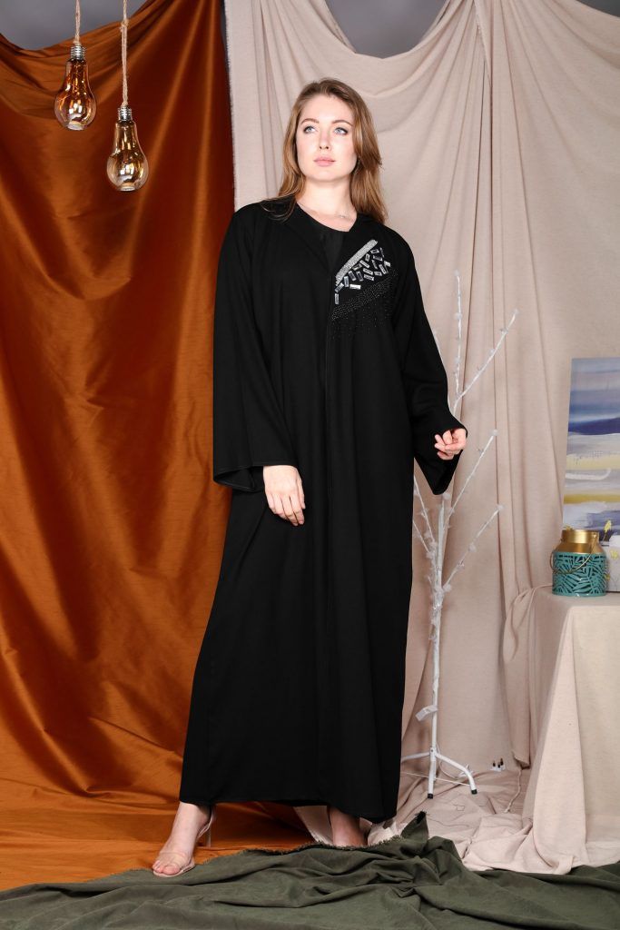MOiSTREET Coat Style Abaya with Abstract Embroidery