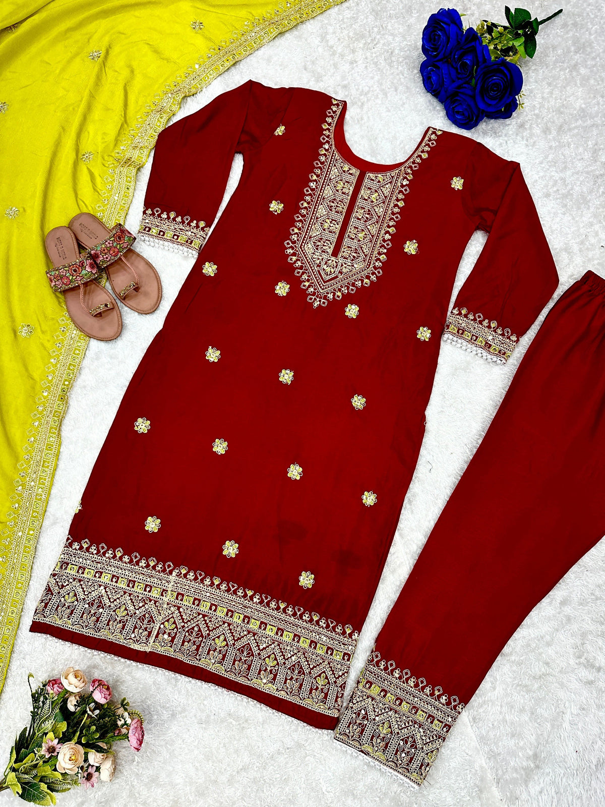 Fab Zone Beautiful Party Wear Top With Pent And Fancy Dupatta