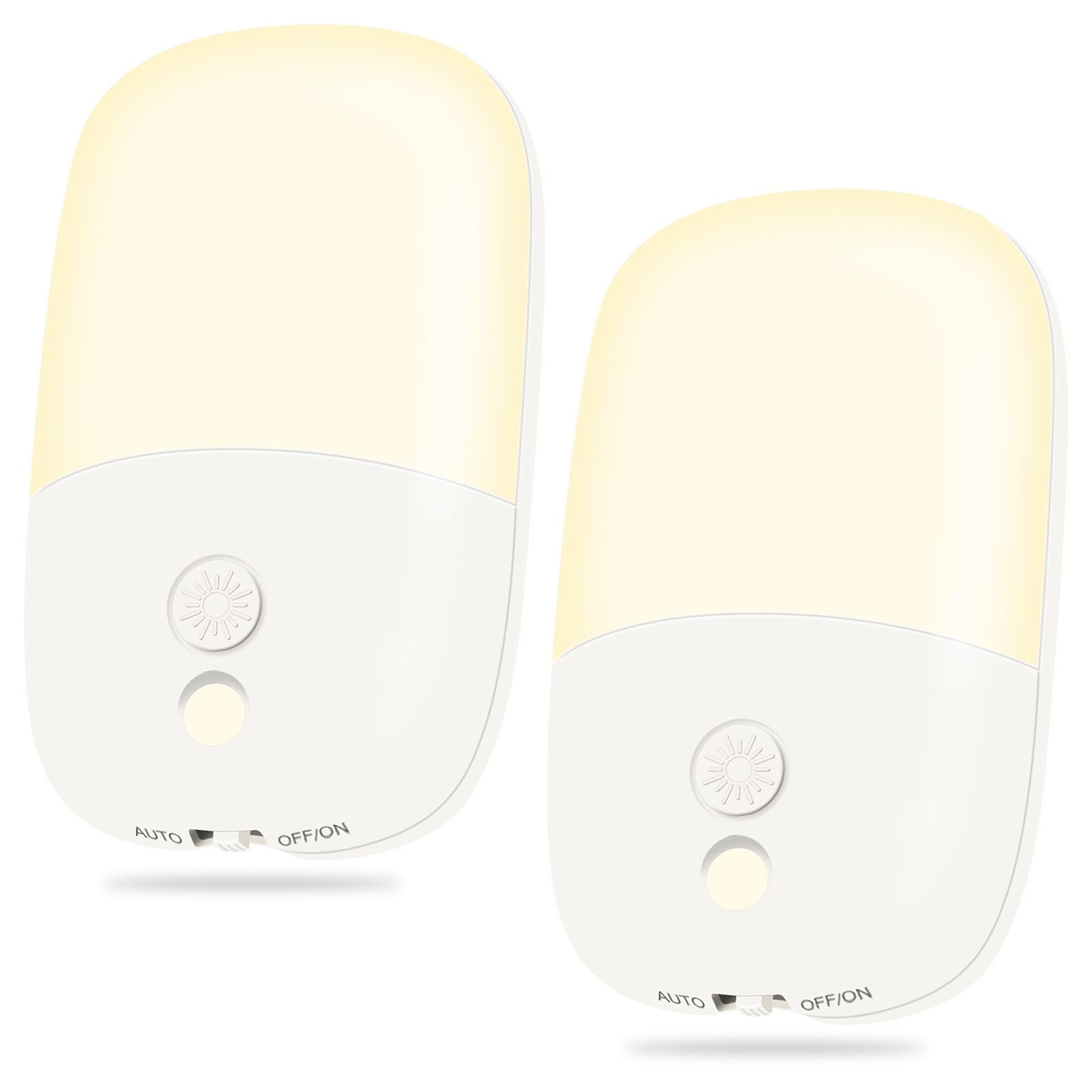 2 Pack Plug In Dimmable Night Light with Sensor Warm White LED for Bedroom Bathroom