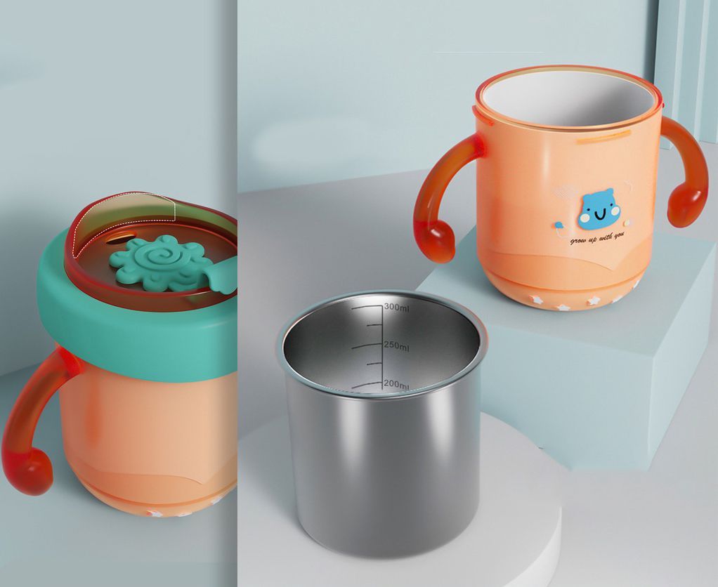 Baby Milk Cup Sippy Cup Milk Bottle Stainless Steel Drinking Mug 300ml