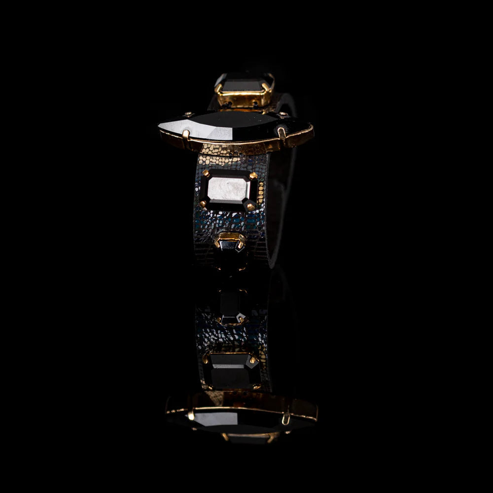 The Dark Obsidian Eclipse Crystal Leather Cuff