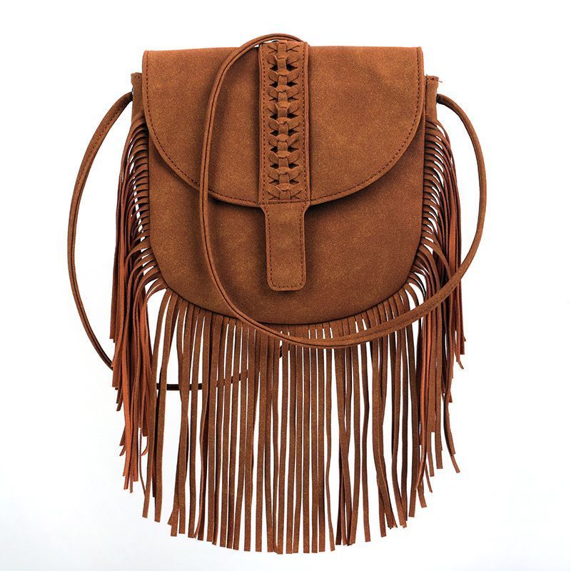 Women Faux Suede Leather Hobo Crossbody Bag Vintage Fringe Tassel Shoulder Bag