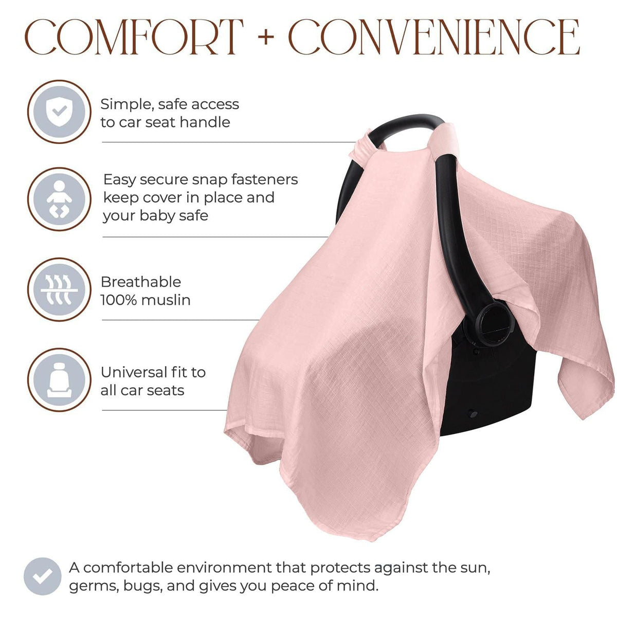 Baby Car Seat Cover Soft Breathable Lightweight Canopy for Sun Bug