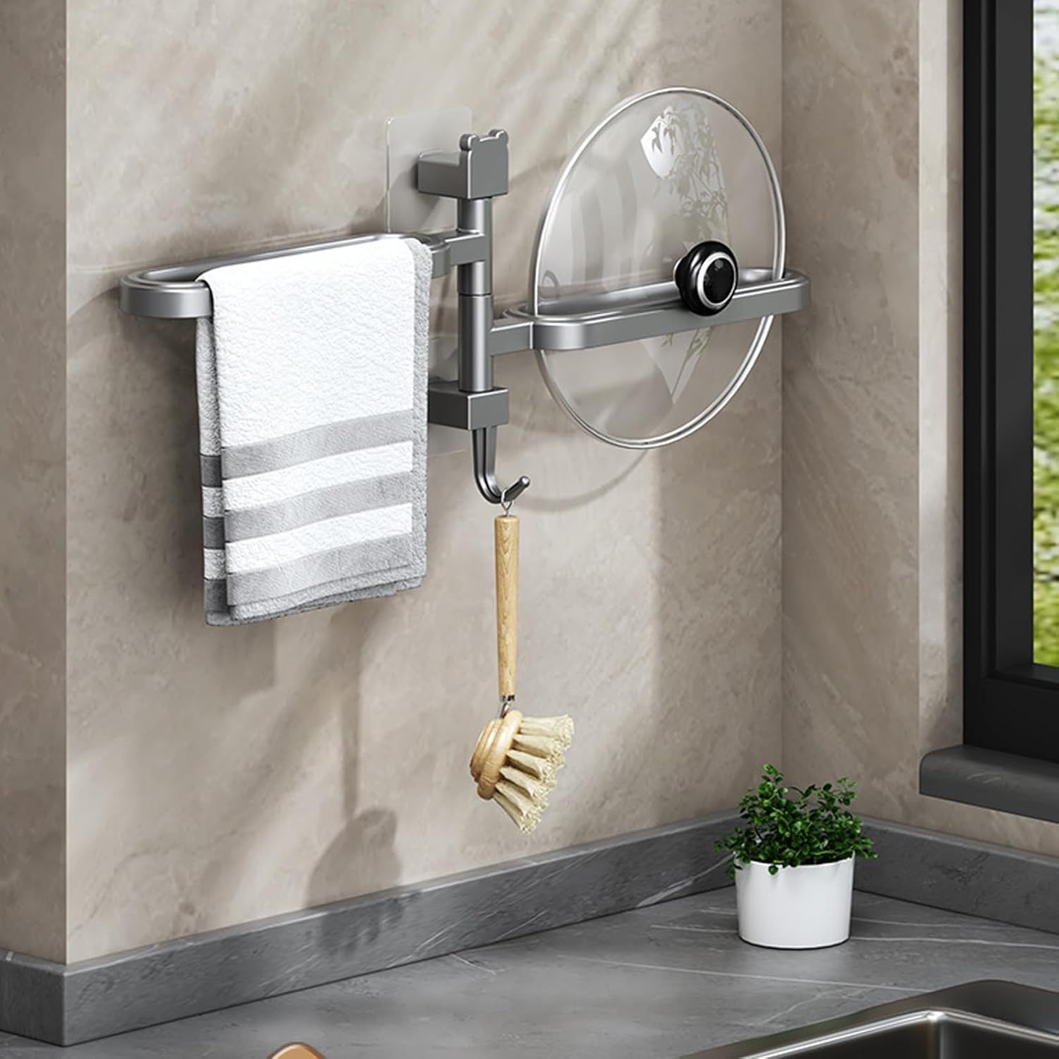 Punch Free Rotatable Towel Rack Bathroom Slipper Holder Kitchen Storage Shelf