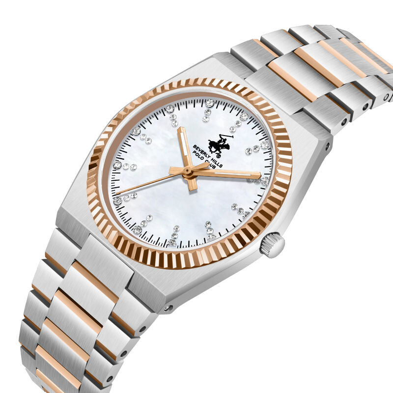 Beverly Hills Polo Club Women's Mother of Pearl Dial Watch, Rose Gold Stainless Steel Bracelet, BP3862X.520