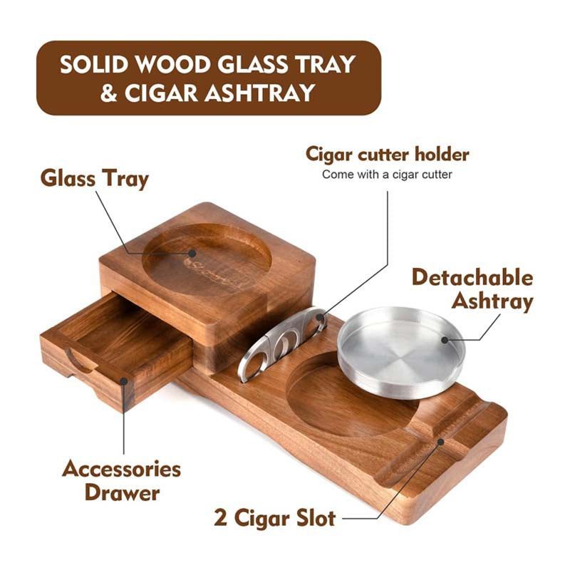 Cigar Ashtray Whiskey Glass Tray Wooden Ash Tray Cigar Cutter