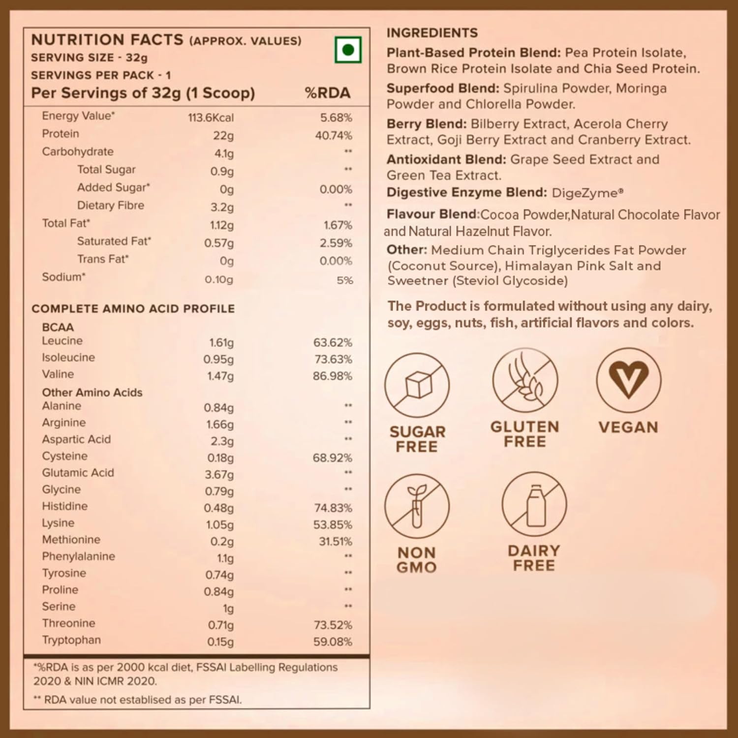 Wellbeing Nutrition Organic Vegan Plant Protein | 22g Dark Chocolate - 32gm