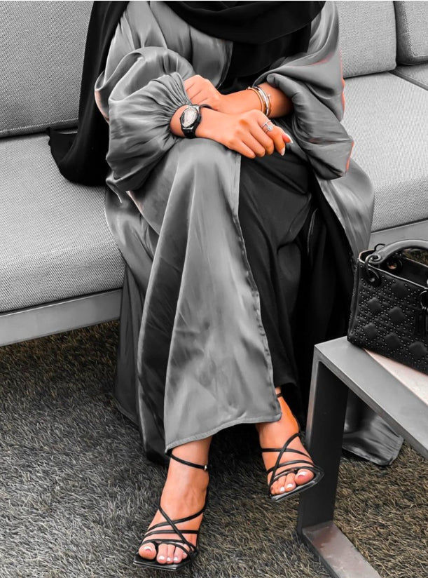 MOiSTREET Rotana Shimmer Grey Abaya Set With Under Dress & Sheila