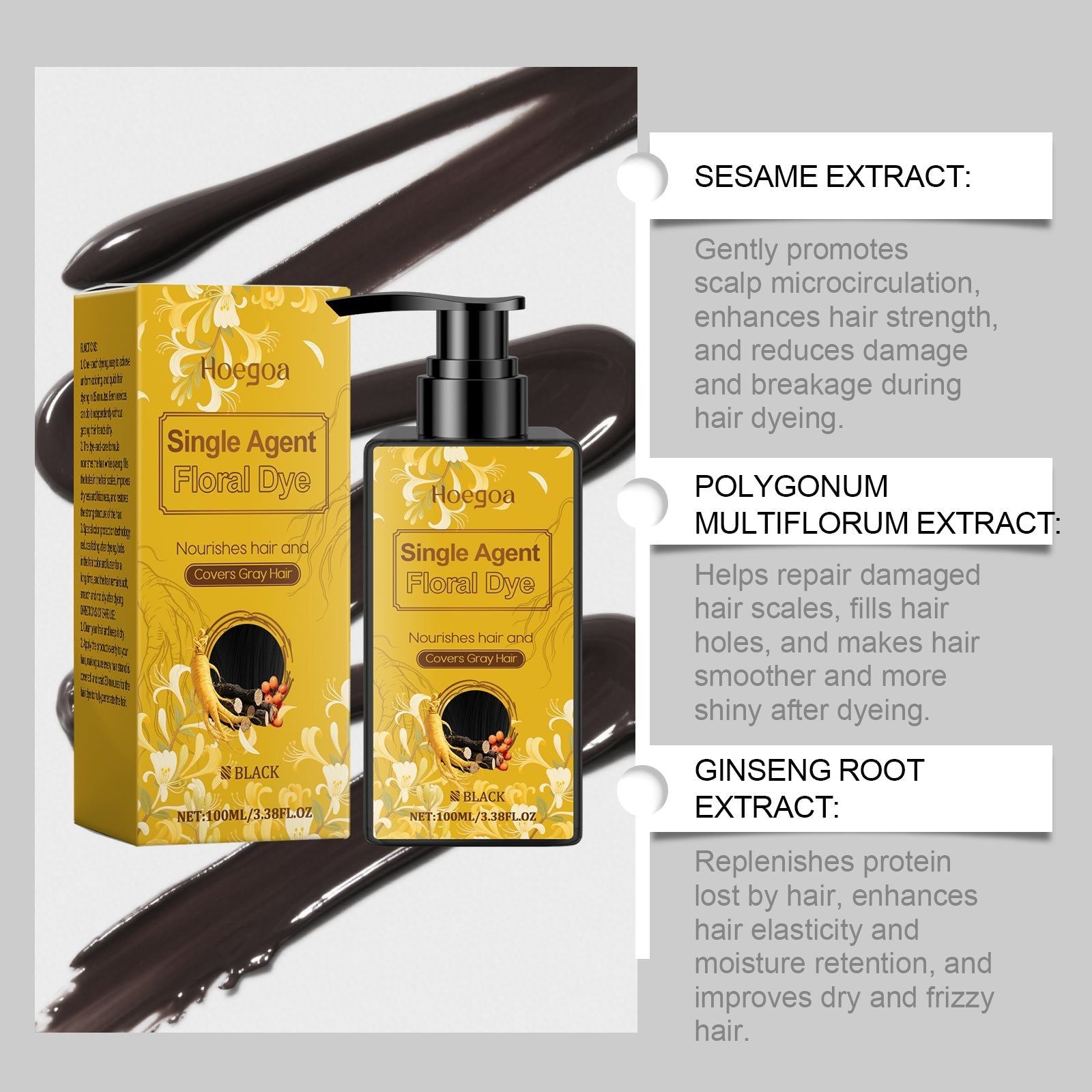 Black Nourishing Hair Conditioner, Smoothing, Color Protect, Easy Dyeing, Plant-Based, For Men Women ,100ml