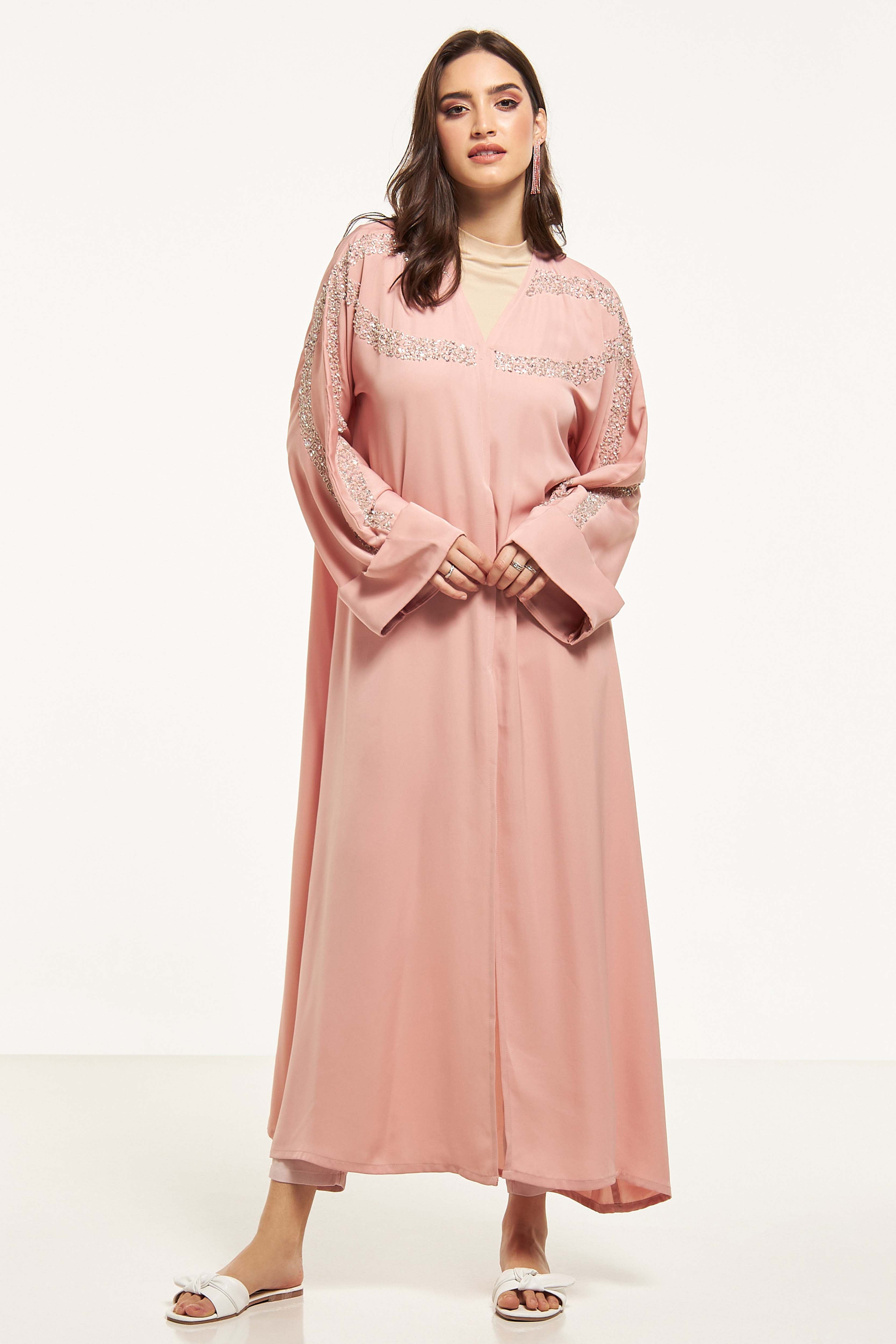 MOiSTREET Embellished Abaya with Sheila