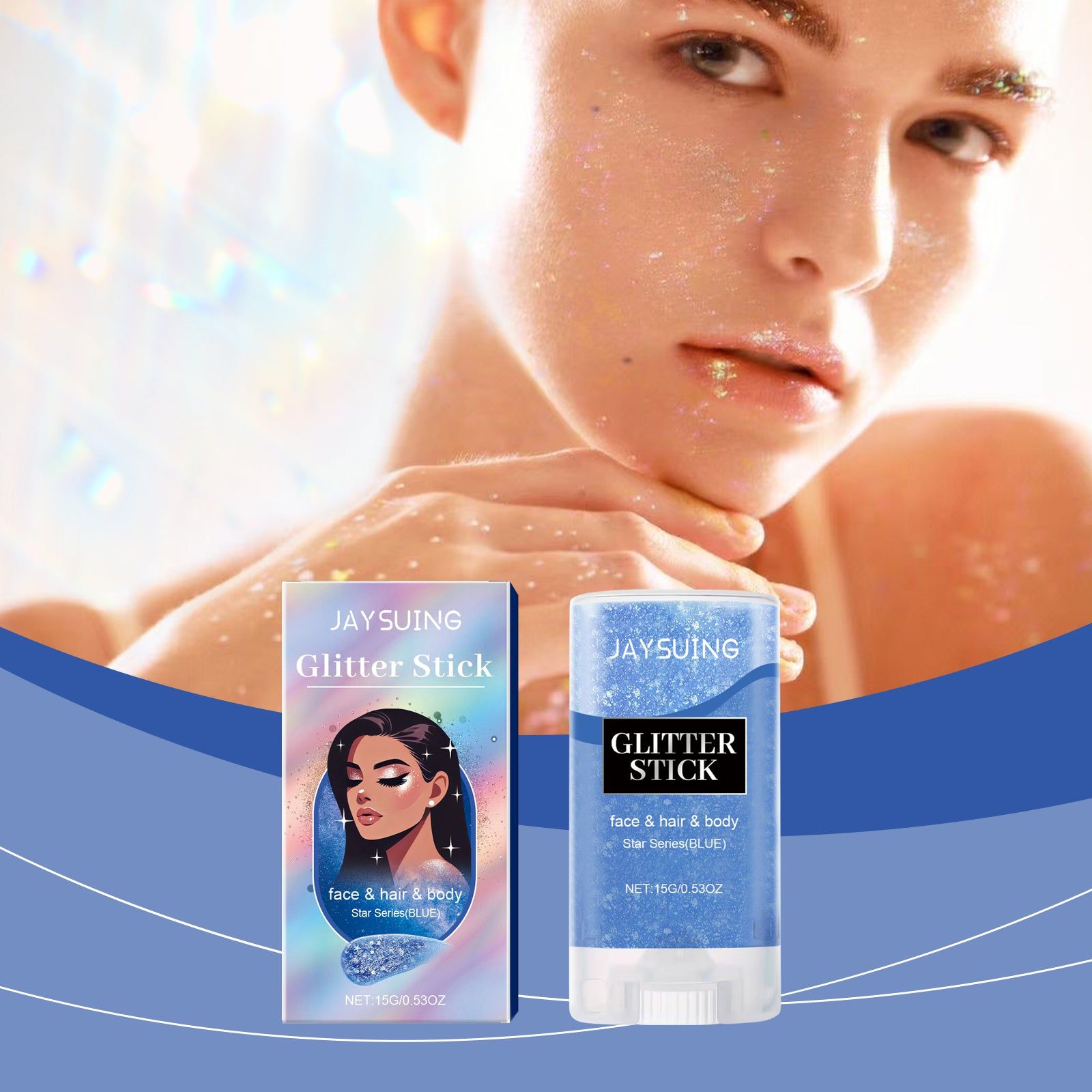 Blue Sequin Highlight Stick for Face Body Hair, Party Dance Performance Makeup ,15g