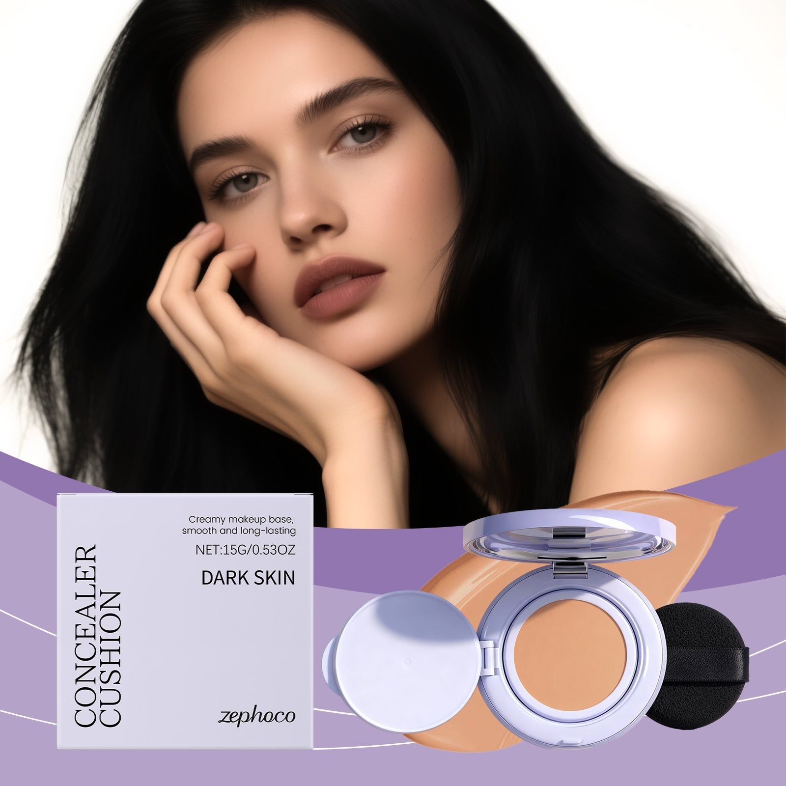 Air Cushion Purple Concealer, Flawless Skin, Blemish Cover, Natural Makeup ,15g