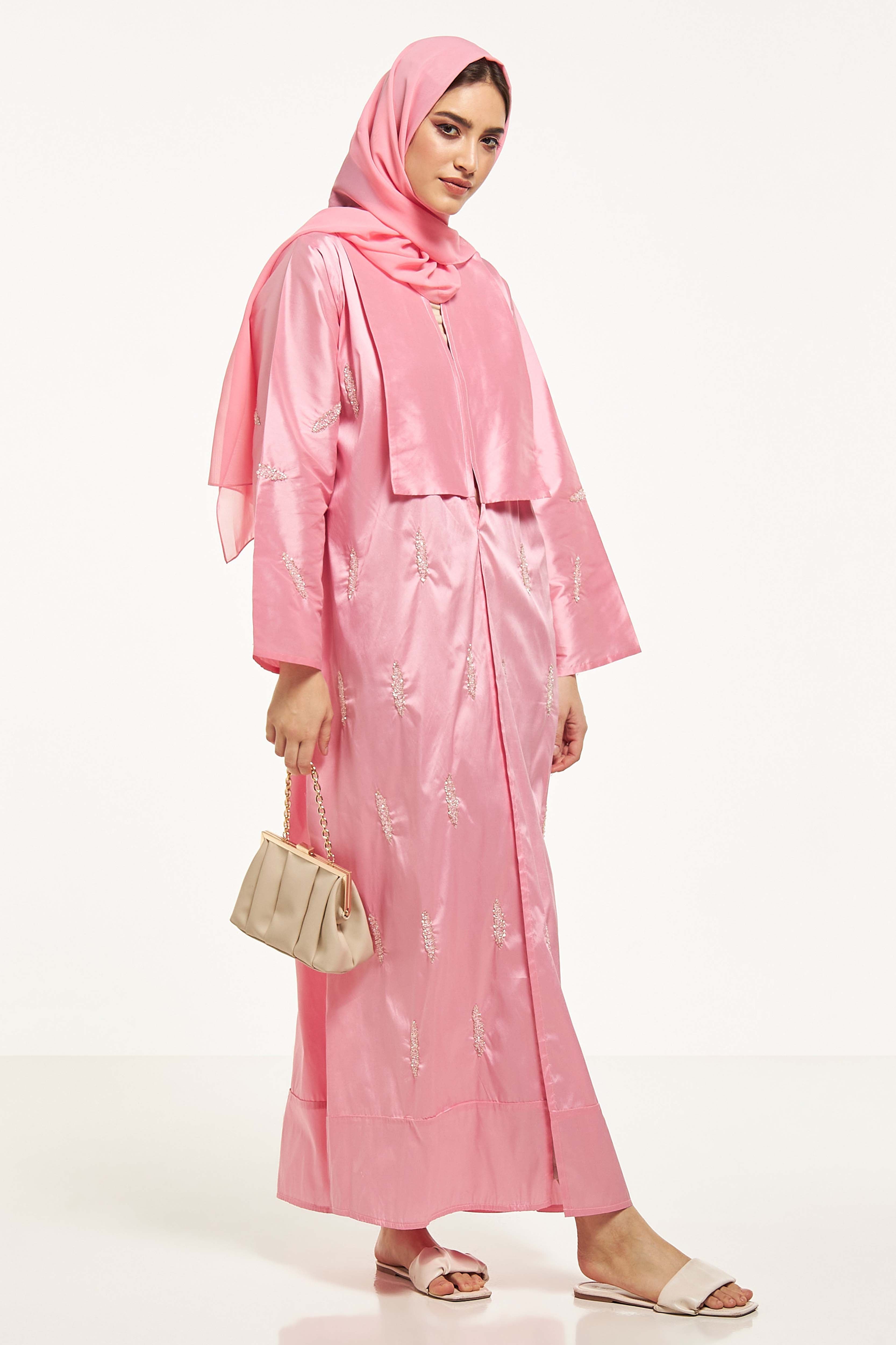 MOiSTREET Bead Embellished Abaya with Sheila