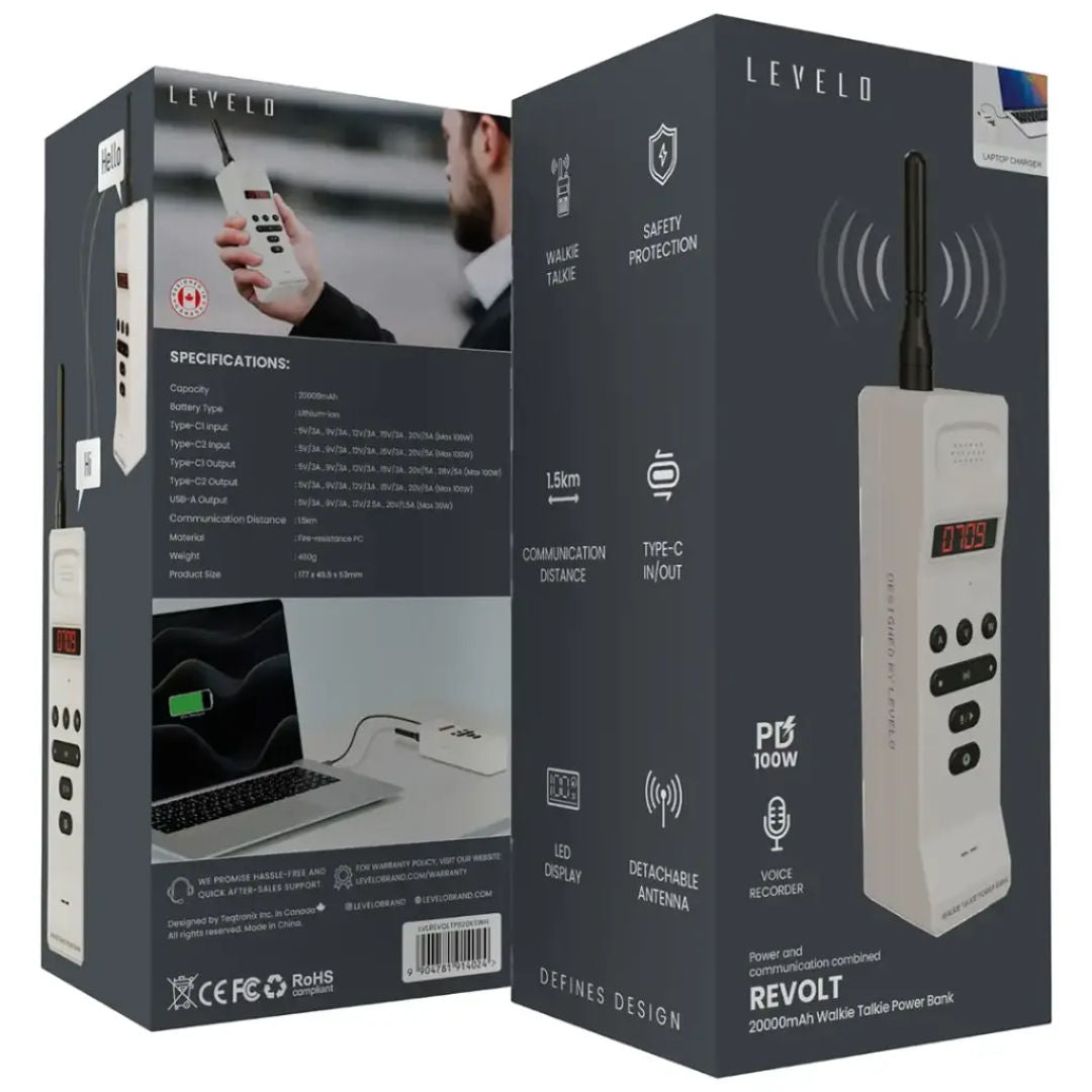 Levelo Revolt 20000mAh Walkie Talkie Power Bank, PD 100W