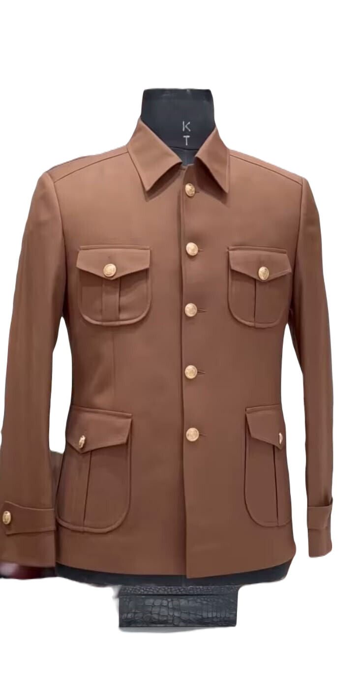 Brown Vintage Safari Suit for Men Stylish Coat pant Classic Formal Suit.