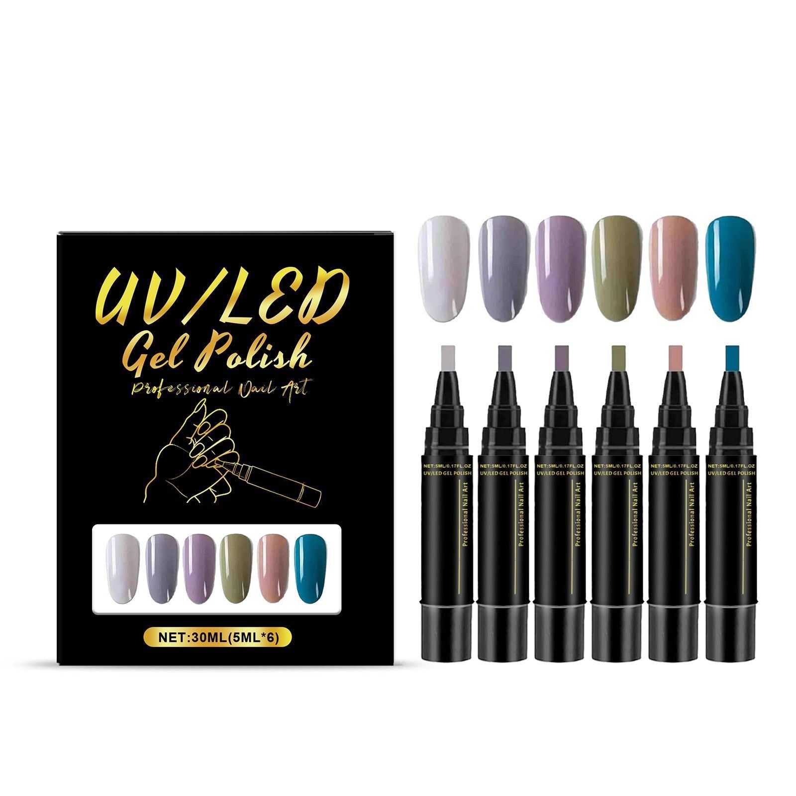 Create Stunning Nail Art with Multi-Color Gel Pen Set, Easy Home Manicure ,6pc