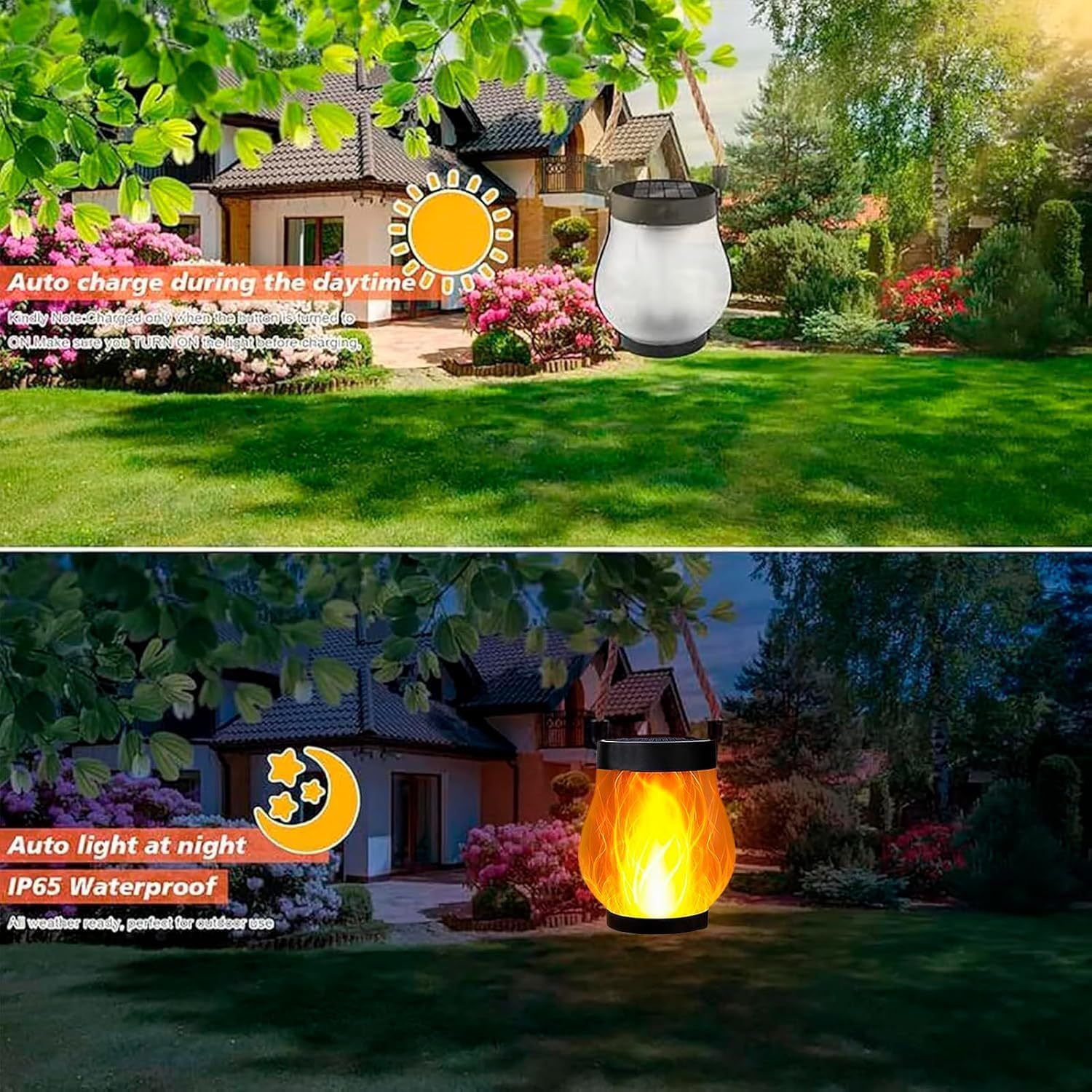 Outdoor Solar Lanterns Dancing Flame Solar Lantern Waterproof Hemp Rope Outdoor Lights