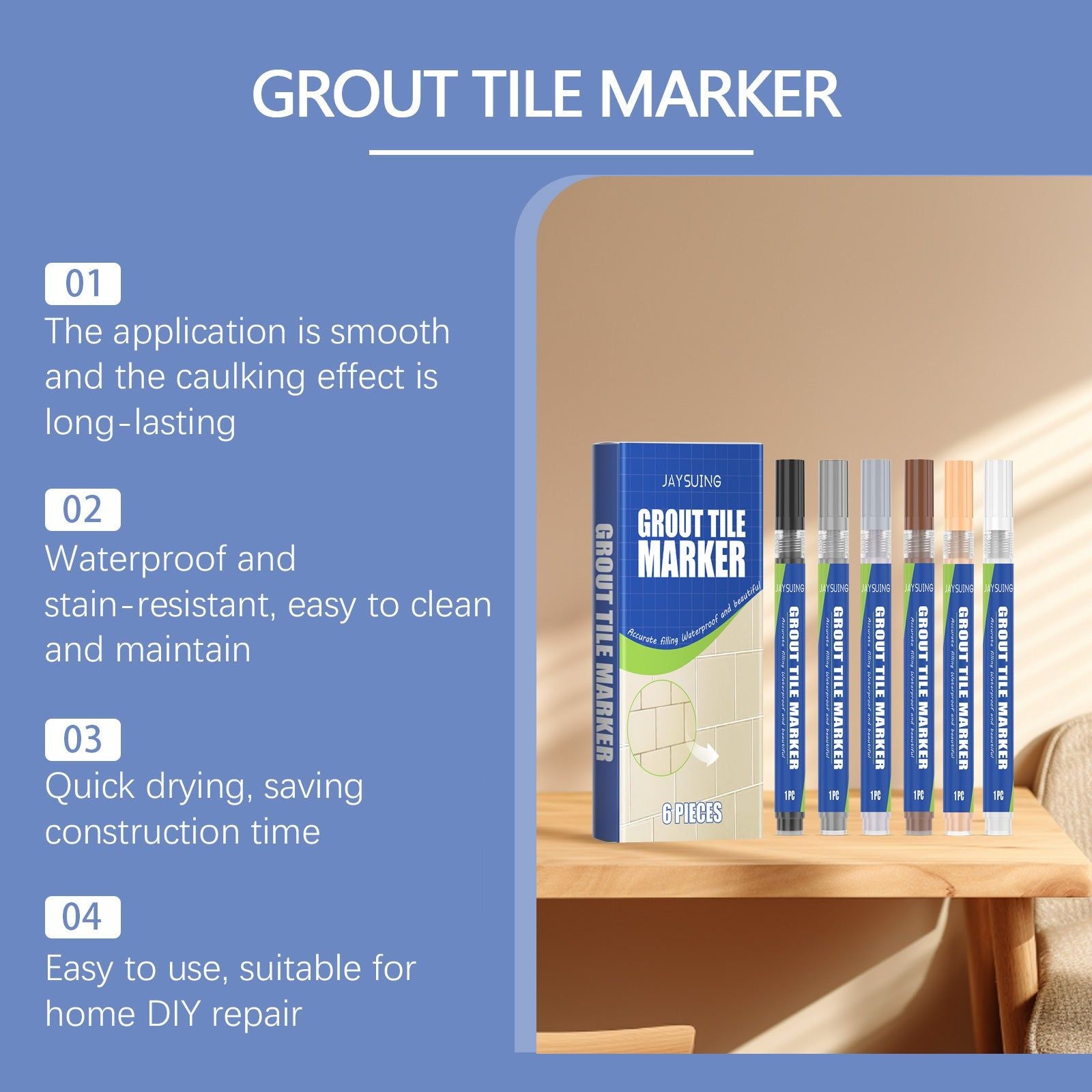 Aesthetic Gap Filling Pen for Waterproof Tile Seams, Moldproof, Easy Repair ,6 pieces