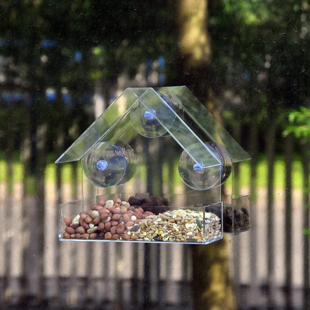 Acrylic Window Bird Feeder Outdoor Bird House Feeder With Strong Suction Cups and Seed Tray