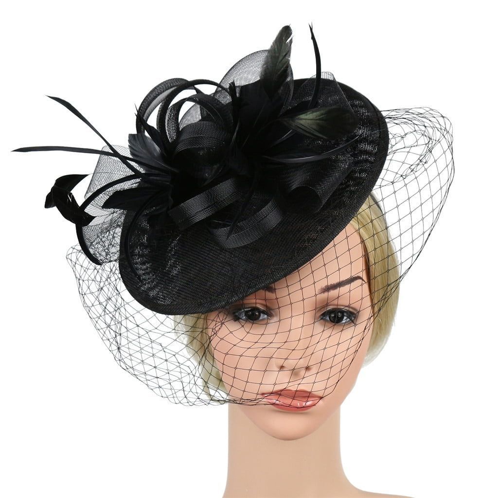 Women Elegant Hat Strap Flower Feather Party Hat Hair Clip Headband Accessory