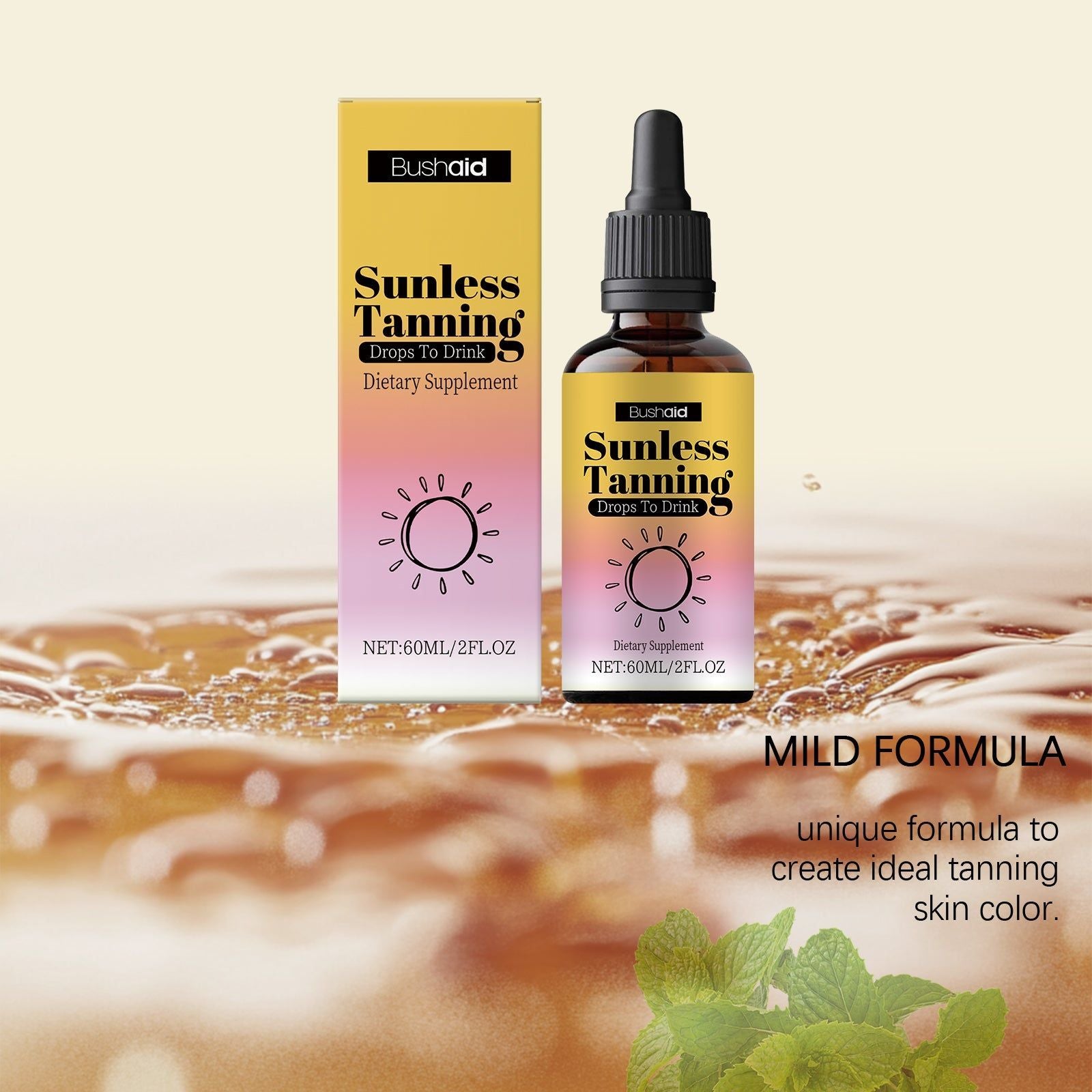 BushAid Tanning Drops for Body, Natural Skin Glow, Personal Care, Easy to Use ,60ml