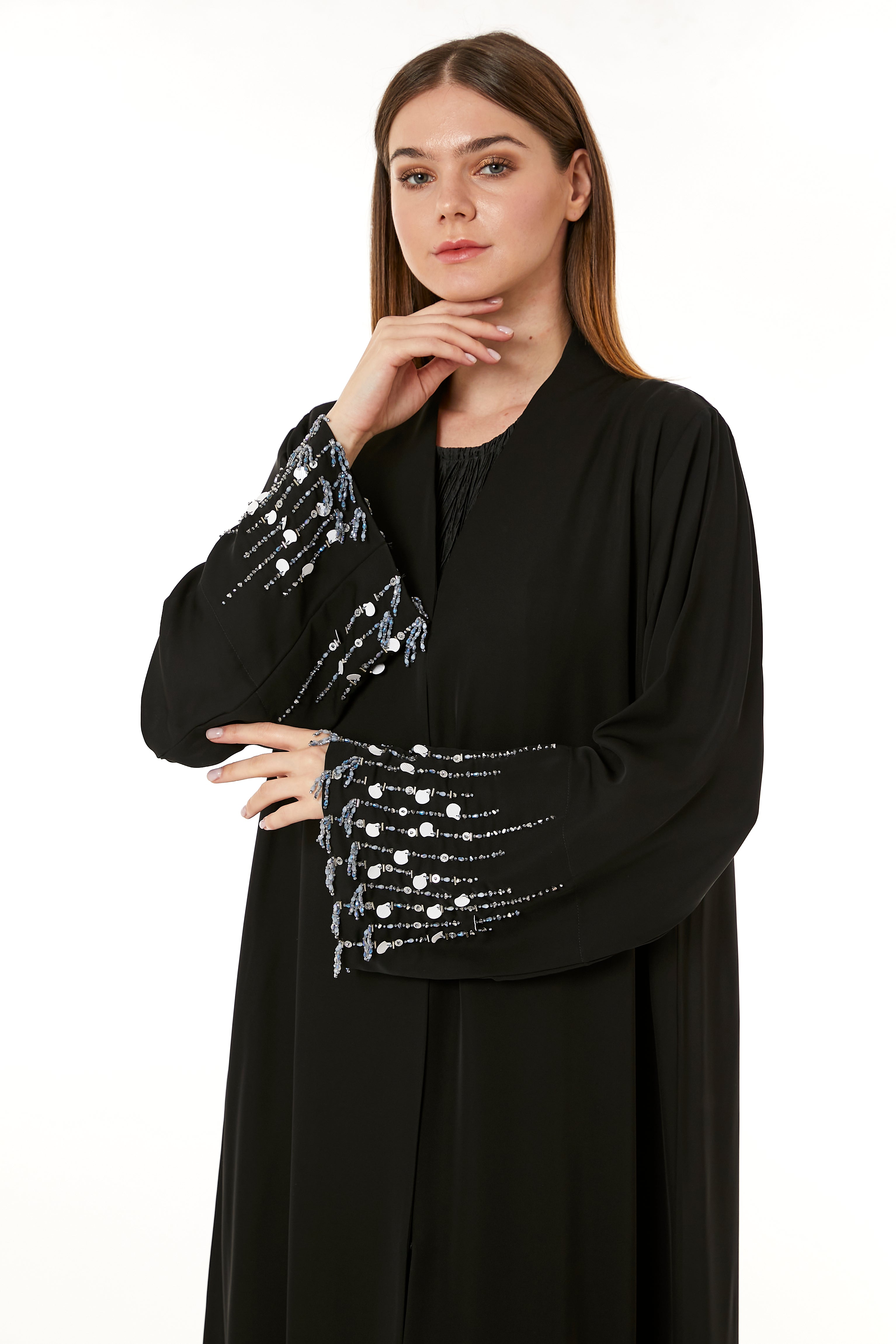 MOiSTREET Black Korean Nida Hand Embellished Abaya
