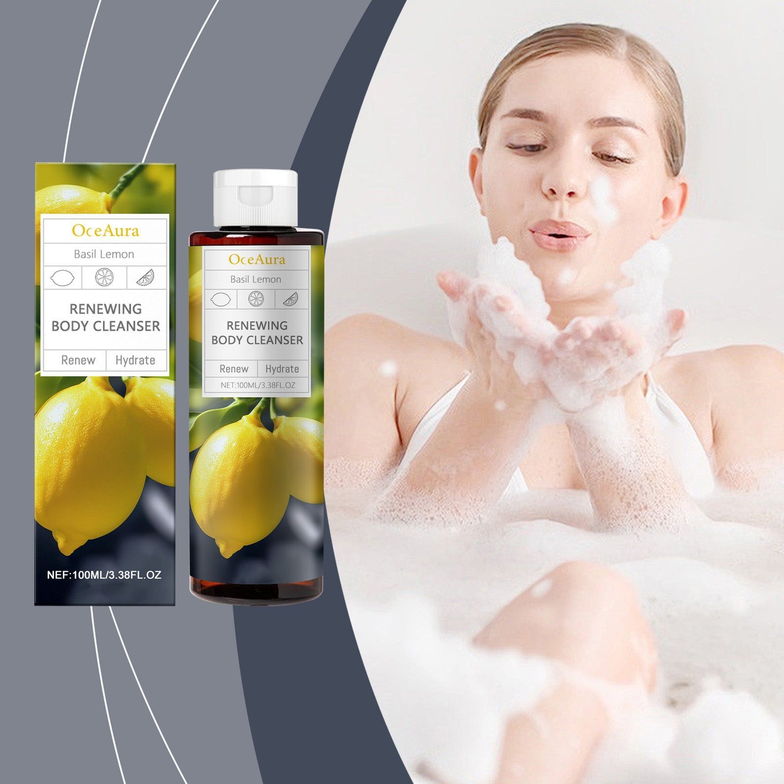 Basil Lemon Body Bath Gel, Hydrating, Refreshing, Natural Fragrance ,100ml