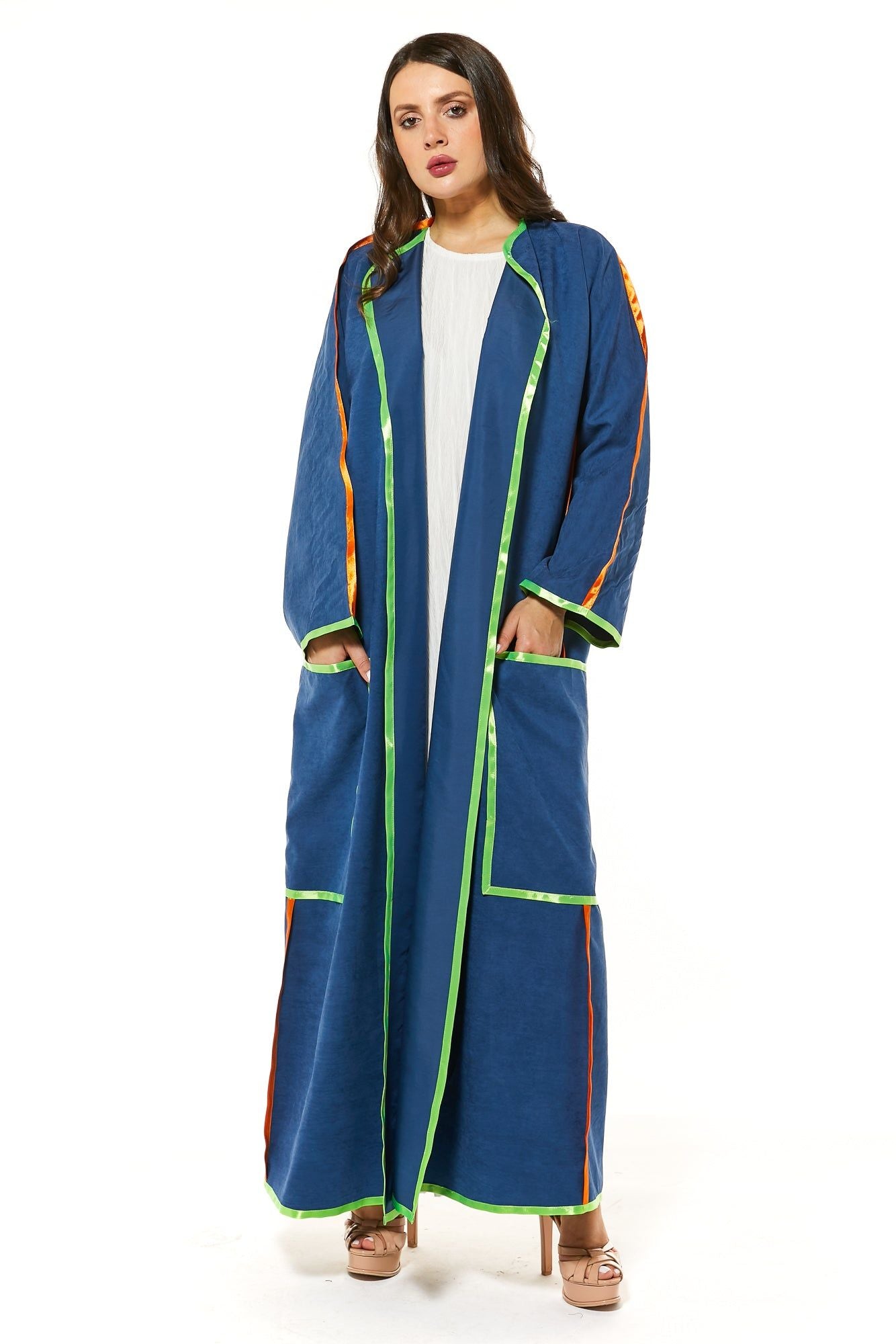 Blue Casual Abaya with Pipin detail