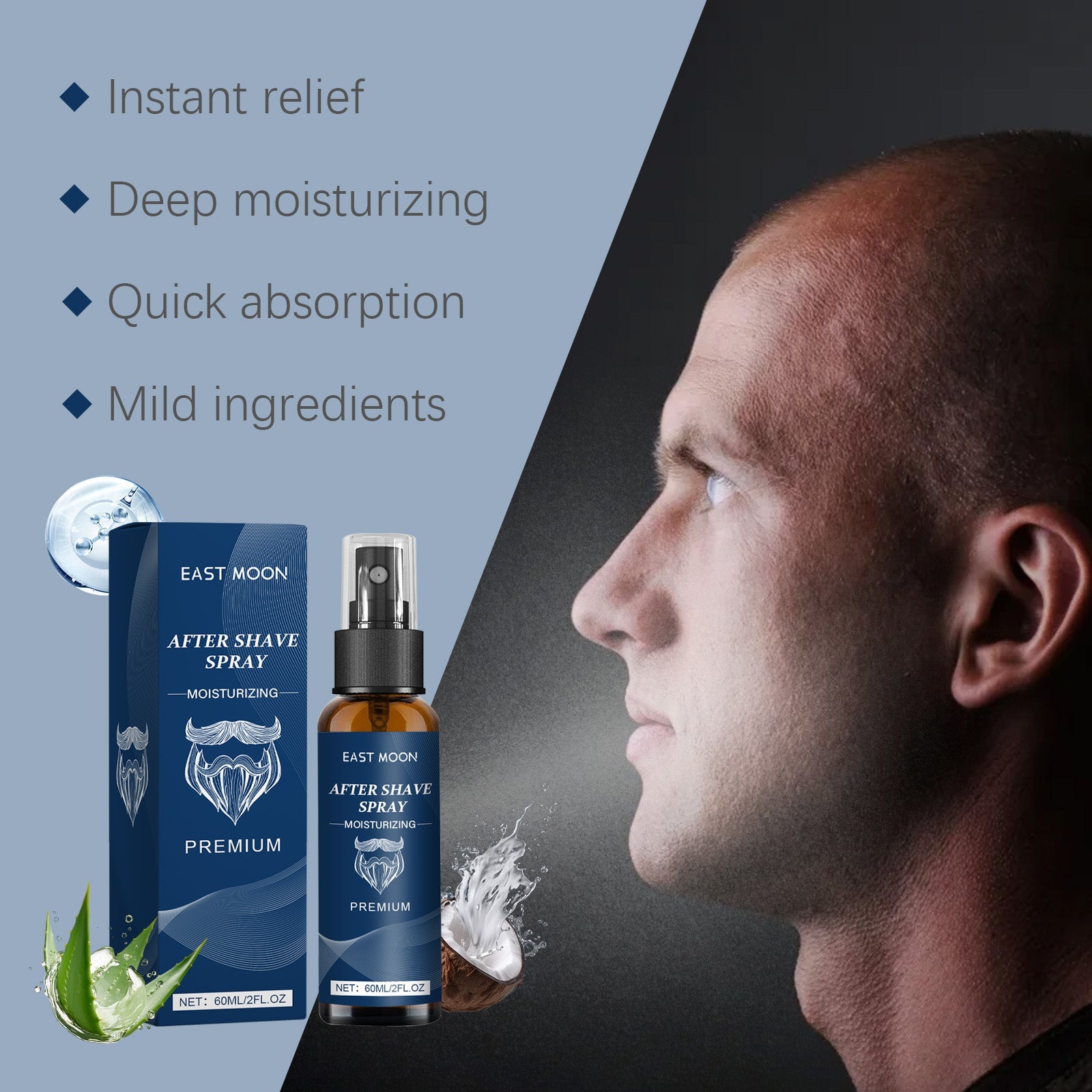 Beard Care After Shave Spray, Moisturizing, Redness Relief, Gentle, Alcohol-Free ,60ml