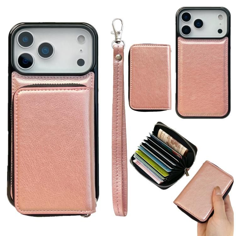 For iPhone 18 Pro Max / iPhone 17 Pro Max Solid Color Zipper 11-Card Slots Bag Phone Case with Lanyard
