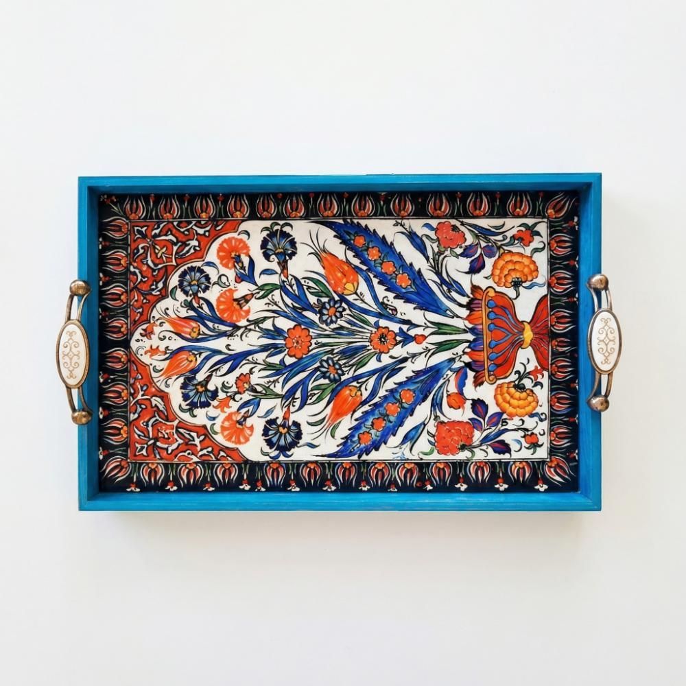 Handmade Turkish Serving Tray - Iznik Ceramic Style Decor