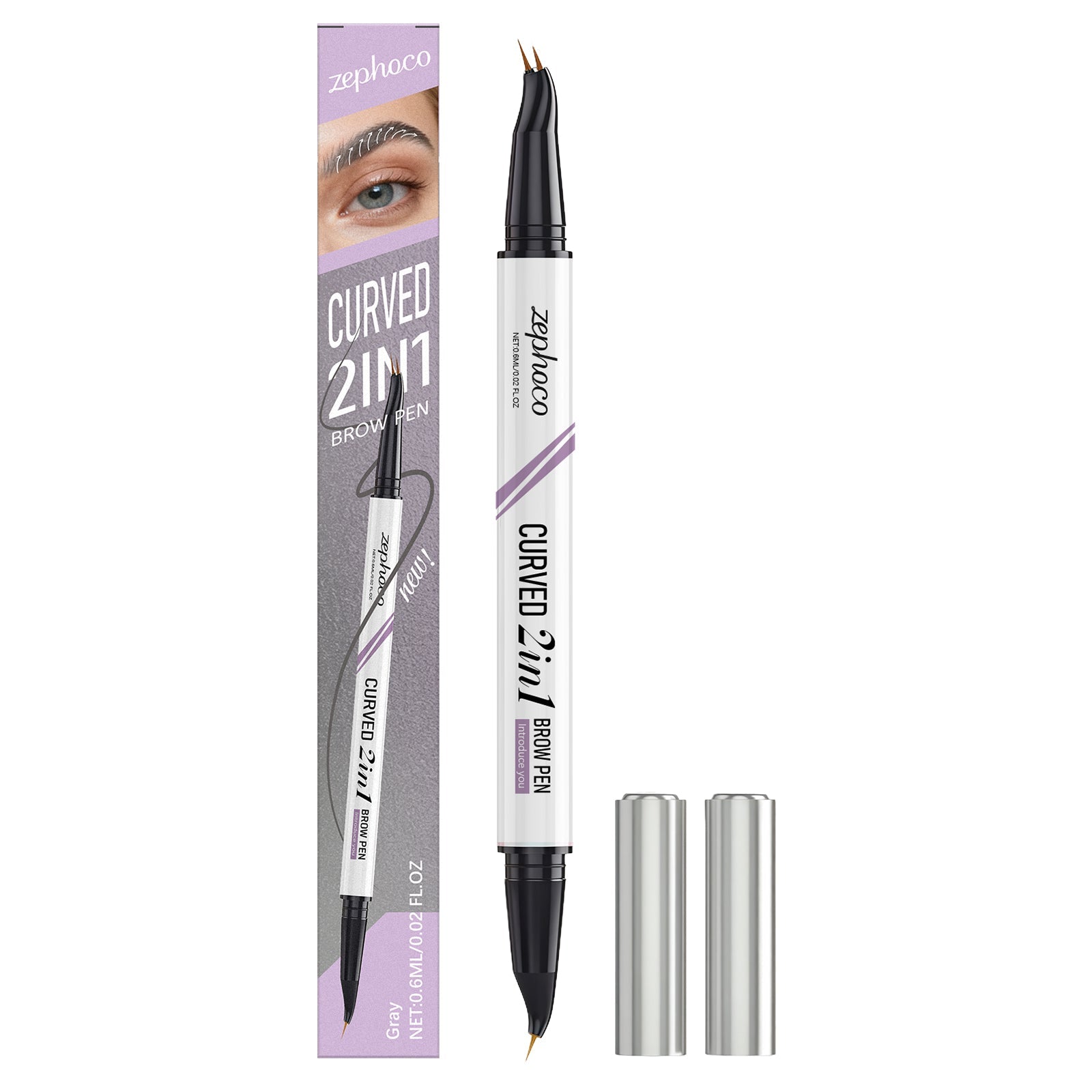 Waterproof Grey Double-Headed Eyebrow Pencil, Natural, Long-Lasting, Beauty Products ,0.6ml