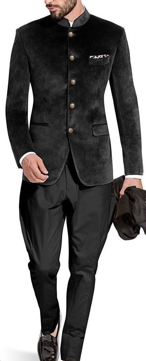 Indian Prince Coat pant Black Velvet Pakistani Jodhpuri Suit Wedding Partywear