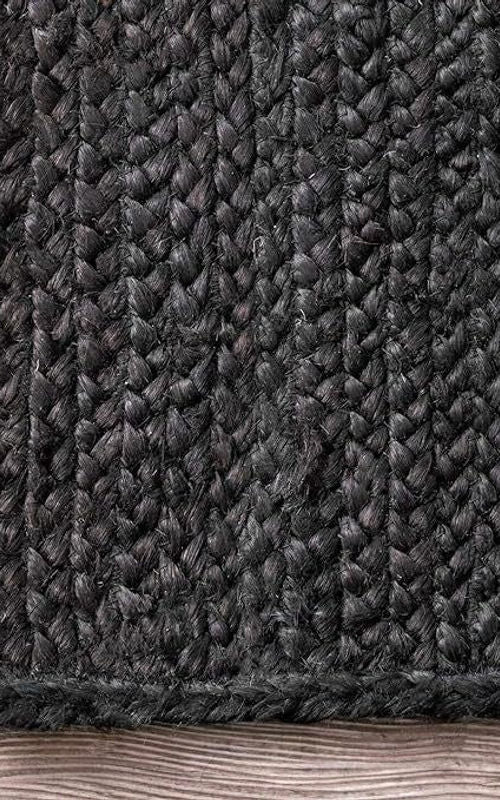 Handmade Braided Natural Jute Black Oval Shape Floor Area Rug-Floor Carpet Rug