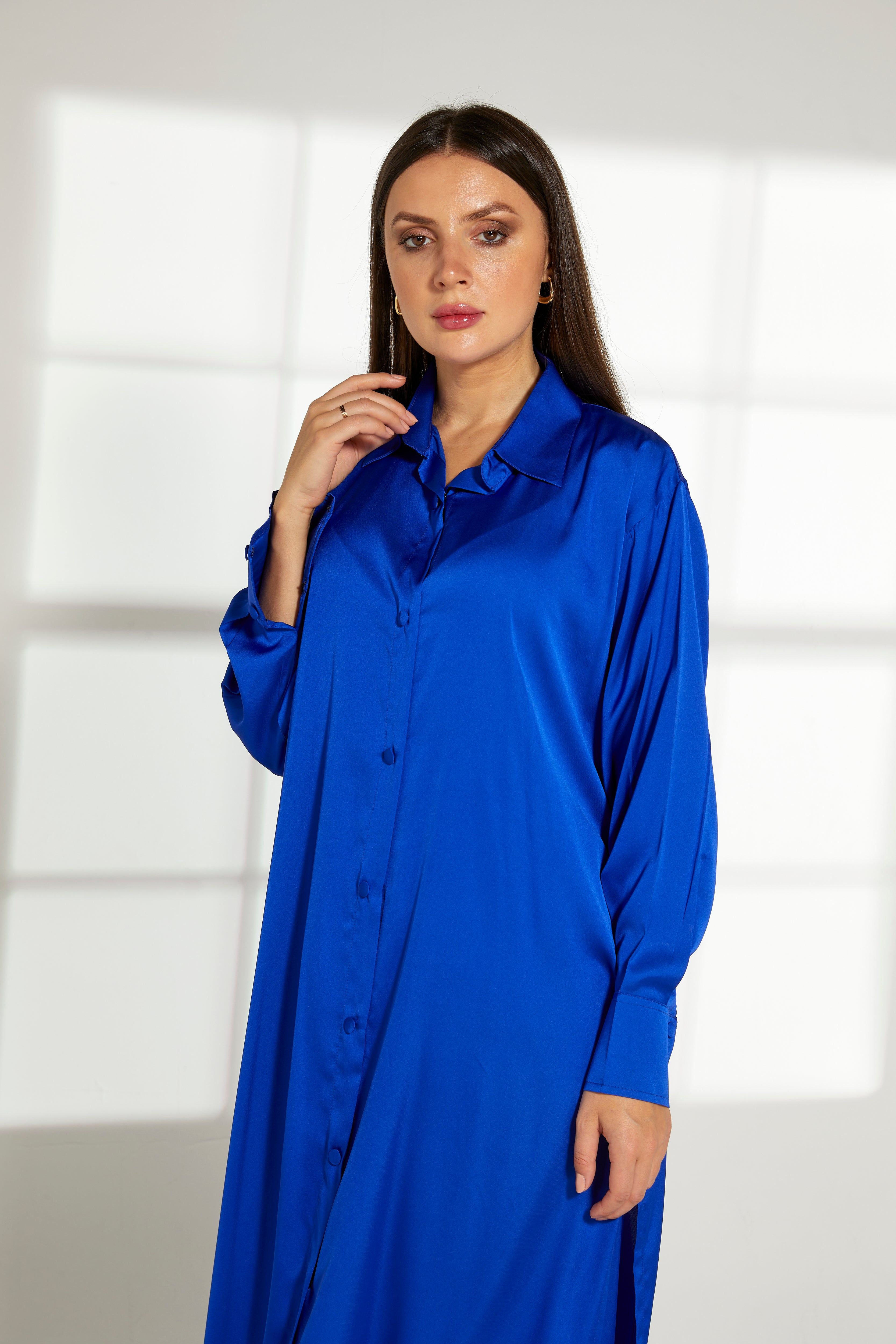 MOiSTREET Blue Silk Fabric Top and Pants Set