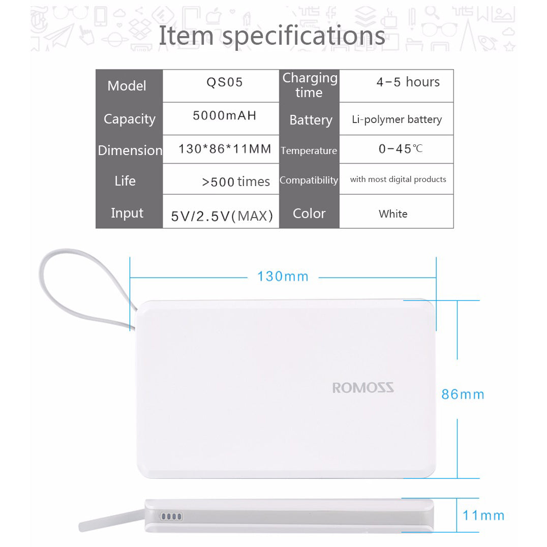ROMOSS Q SERIES Powerbank 5000MAH WHT