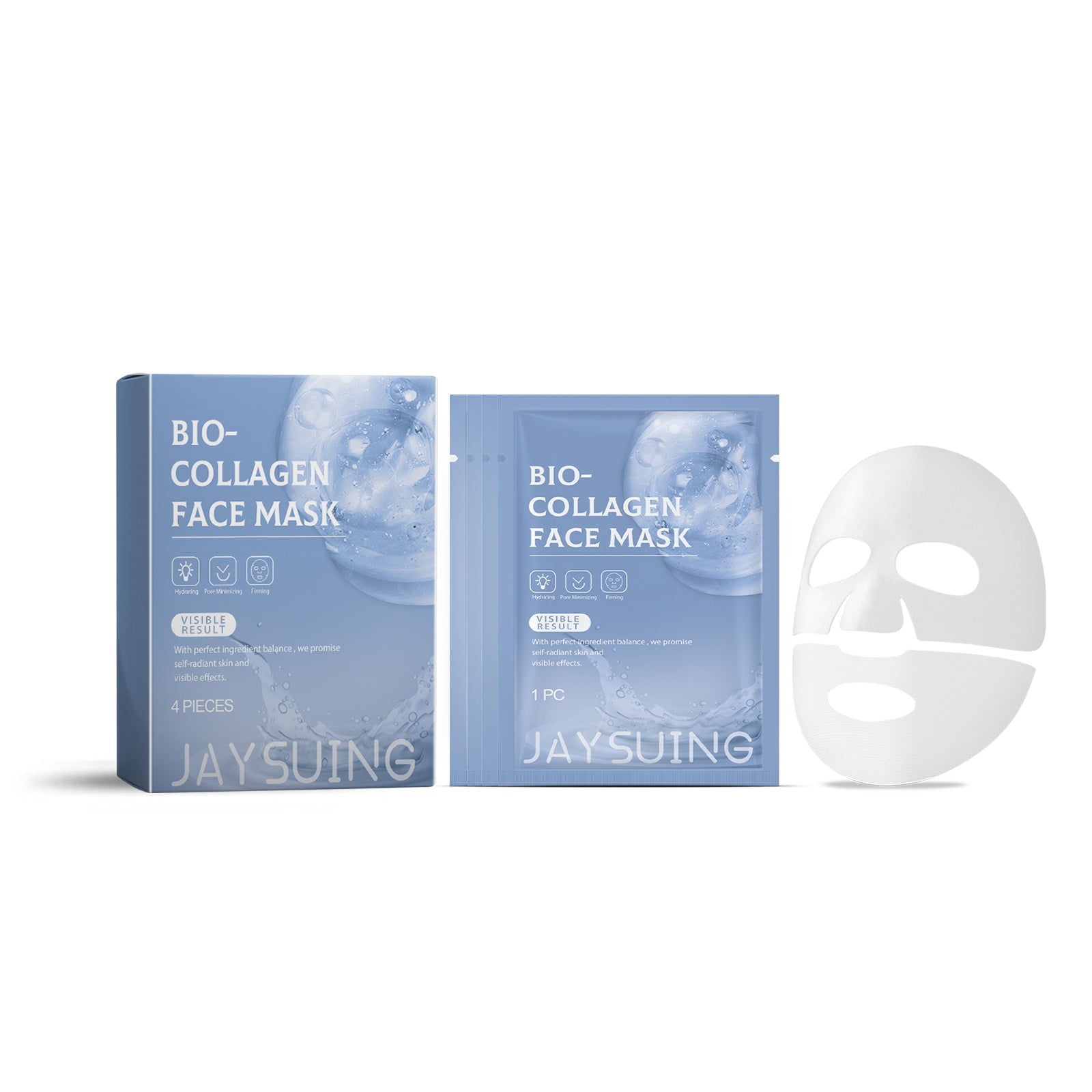 Collagen Facial Mask Replenish Water, Hydrate, Brighten, Tighten Skin ,4 pieces