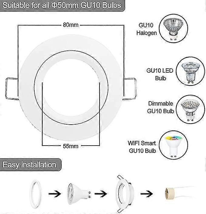 10x GU10 Recessed Spotlight Frame With Socket Ceiling Mount