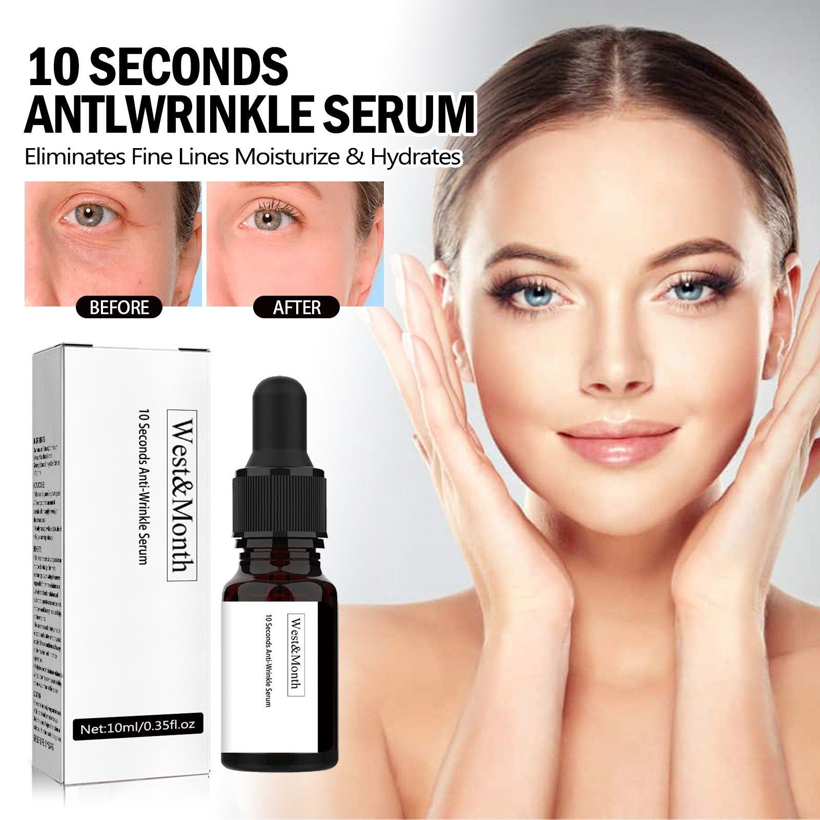 10 Sec Anti-Wrinkle Serum, Fade Fine Lines, Hydrating, Youthful Skin ,10ml/box